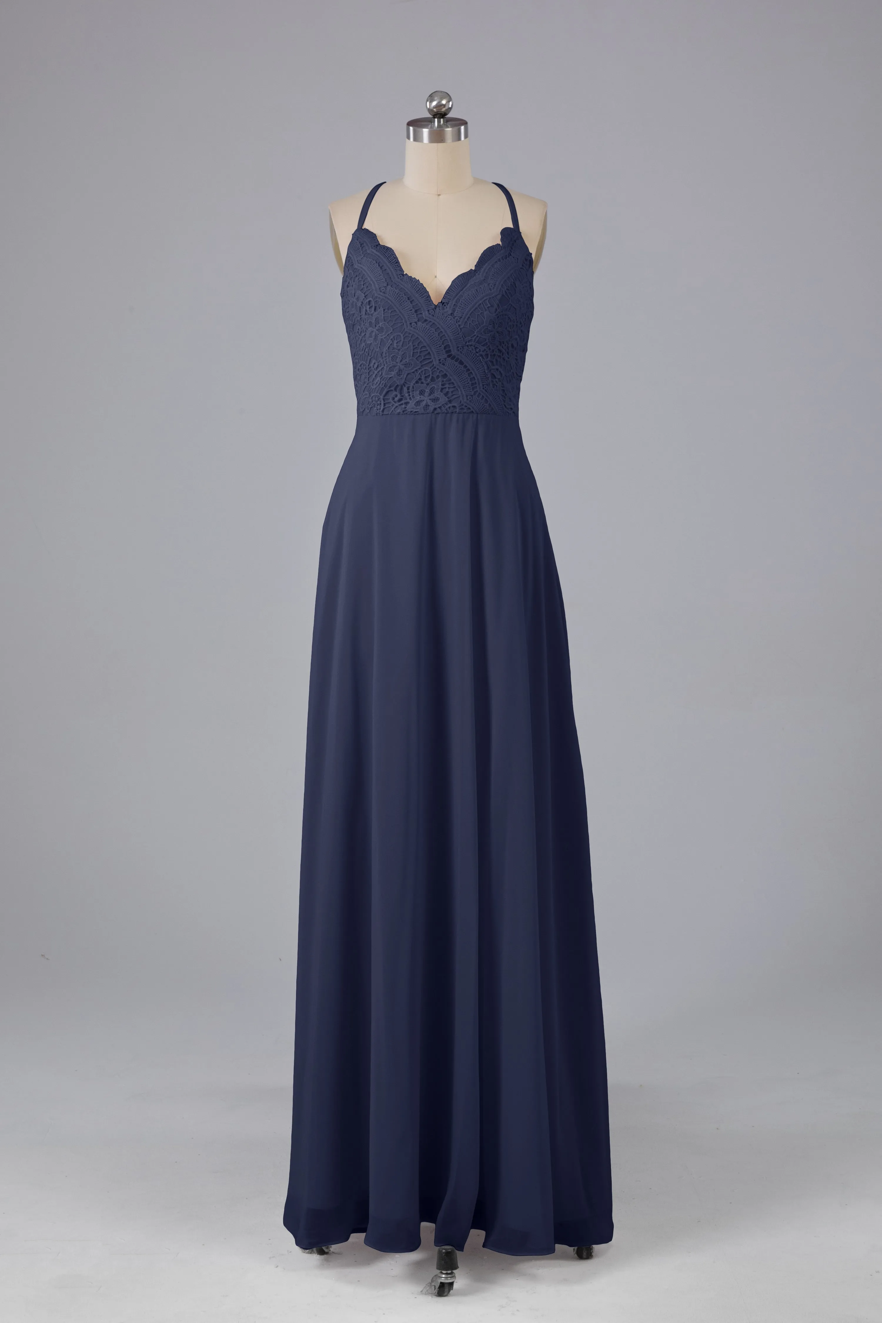 Backless Spaghetti Straps Lace Bridesmaid Dresses