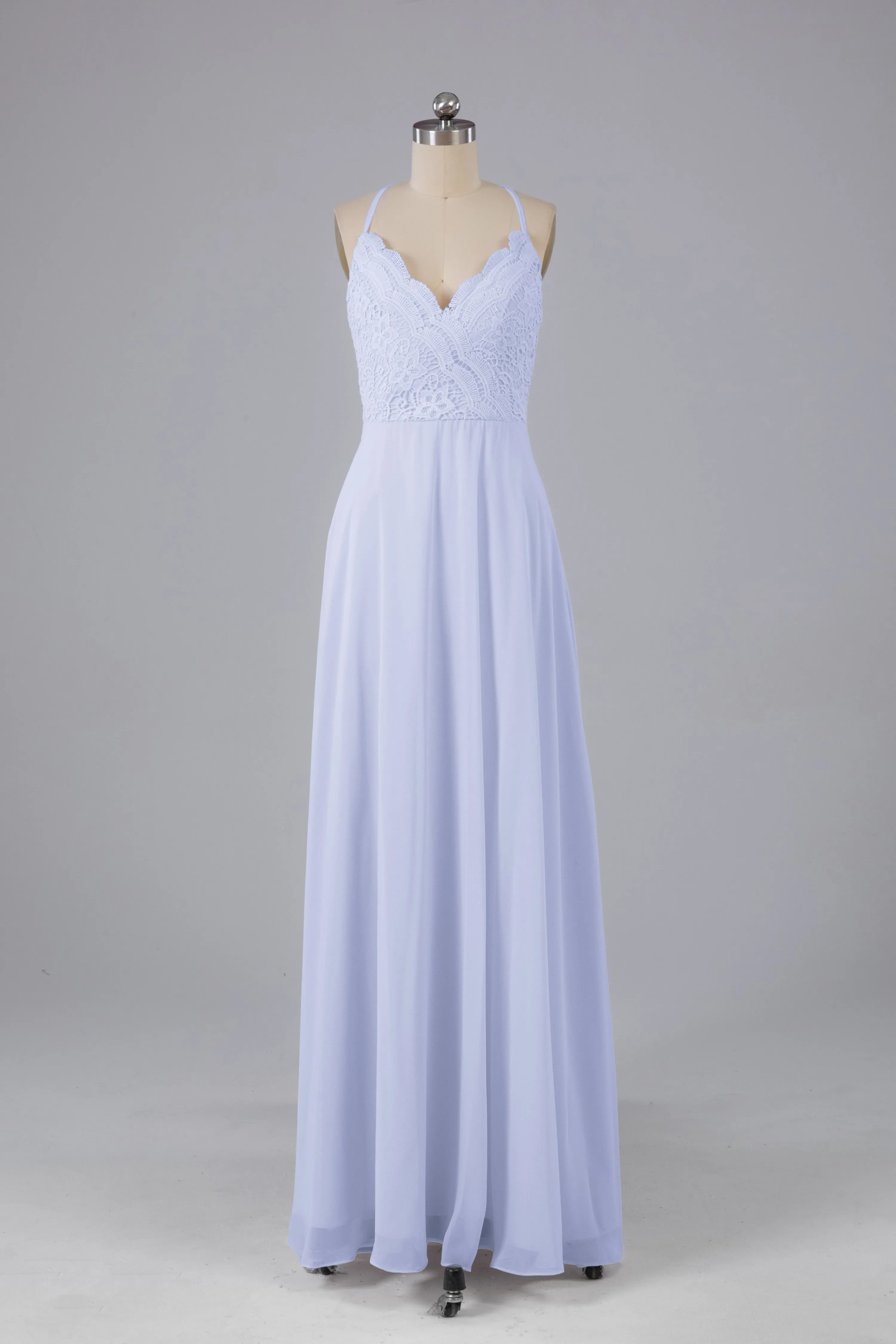 Backless Spaghetti Straps Lace Bridesmaid Dresses