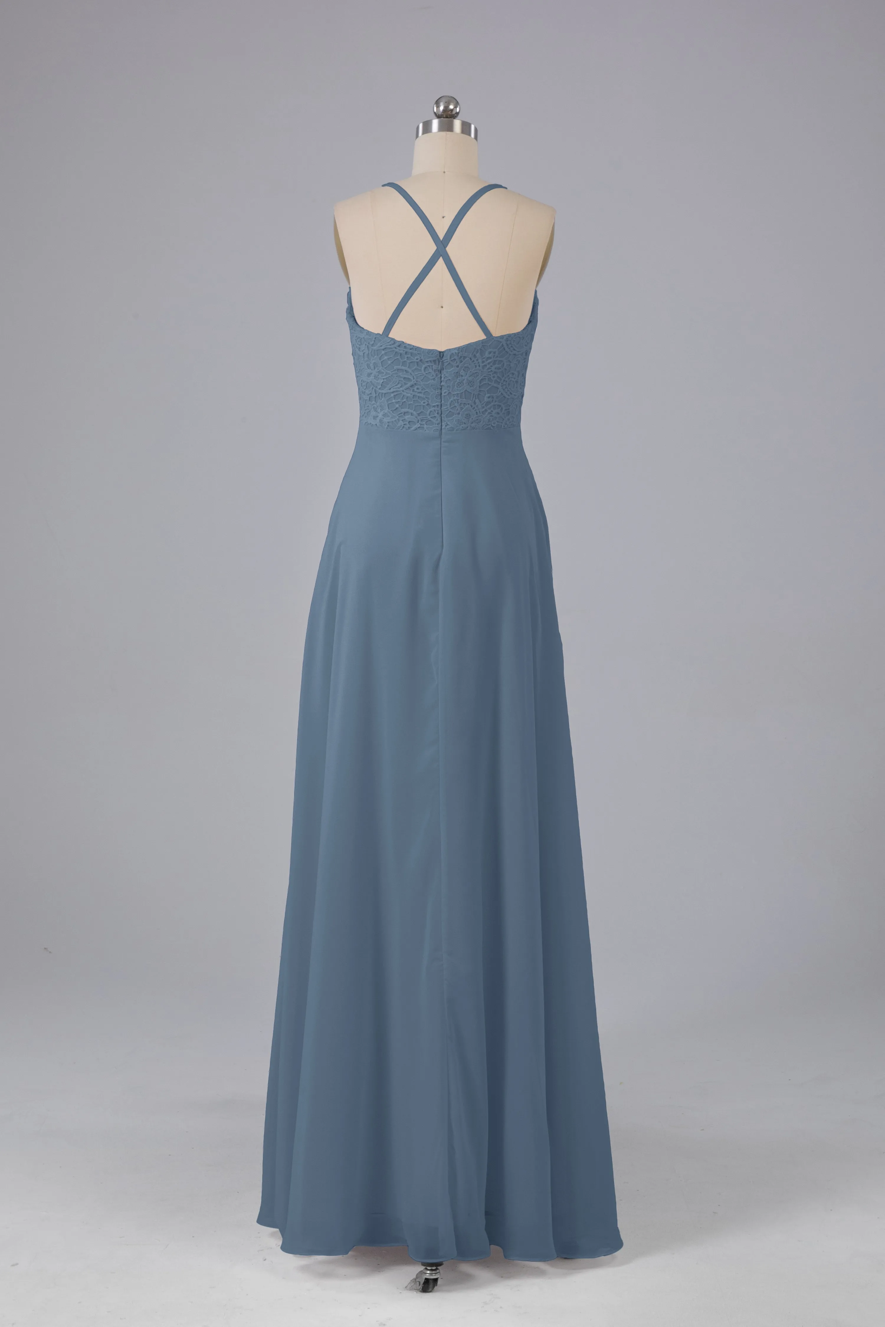 Backless Spaghetti Straps Lace Bridesmaid Dresses