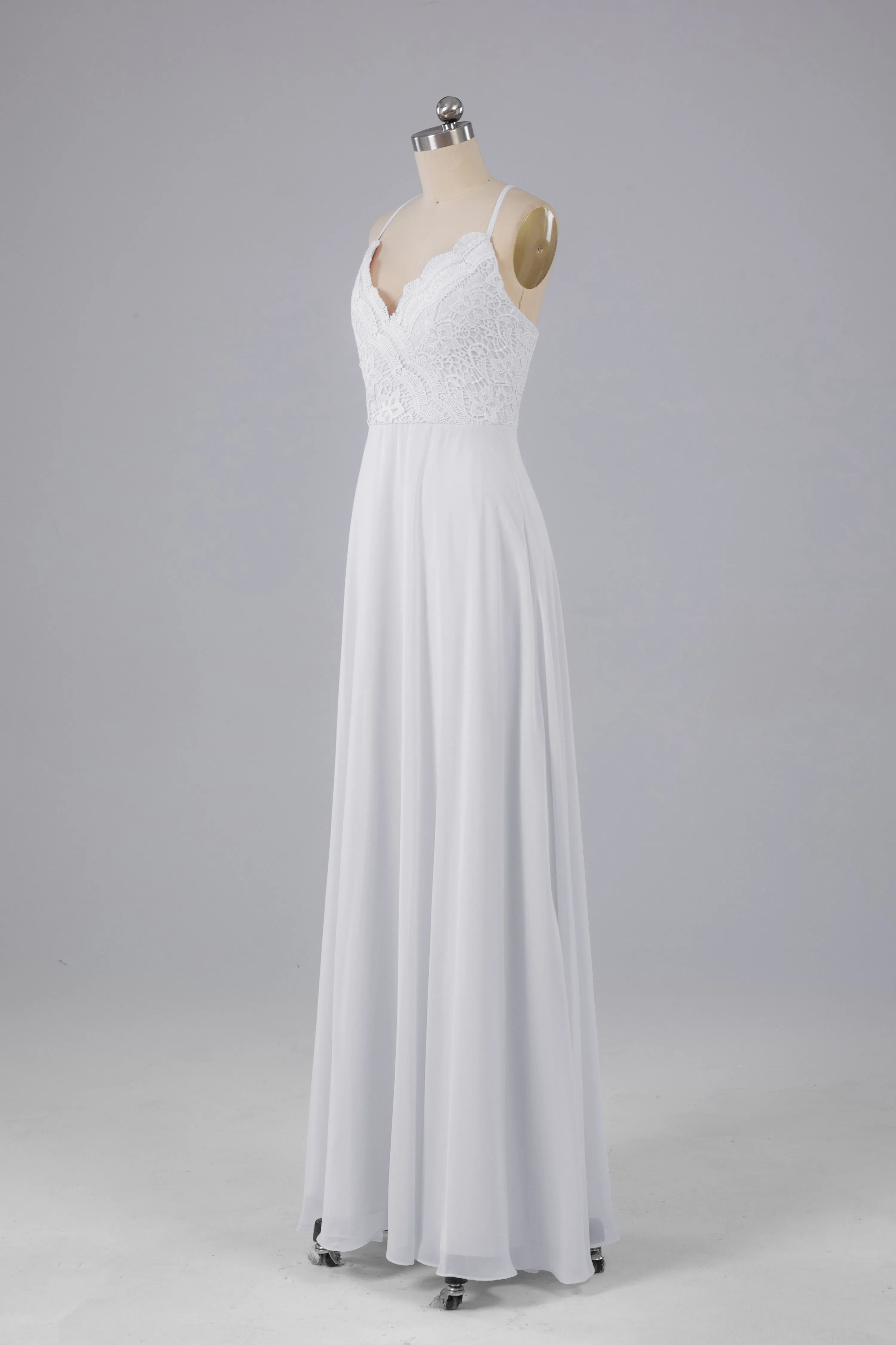Backless Spaghetti Straps Lace Bridesmaid Dresses