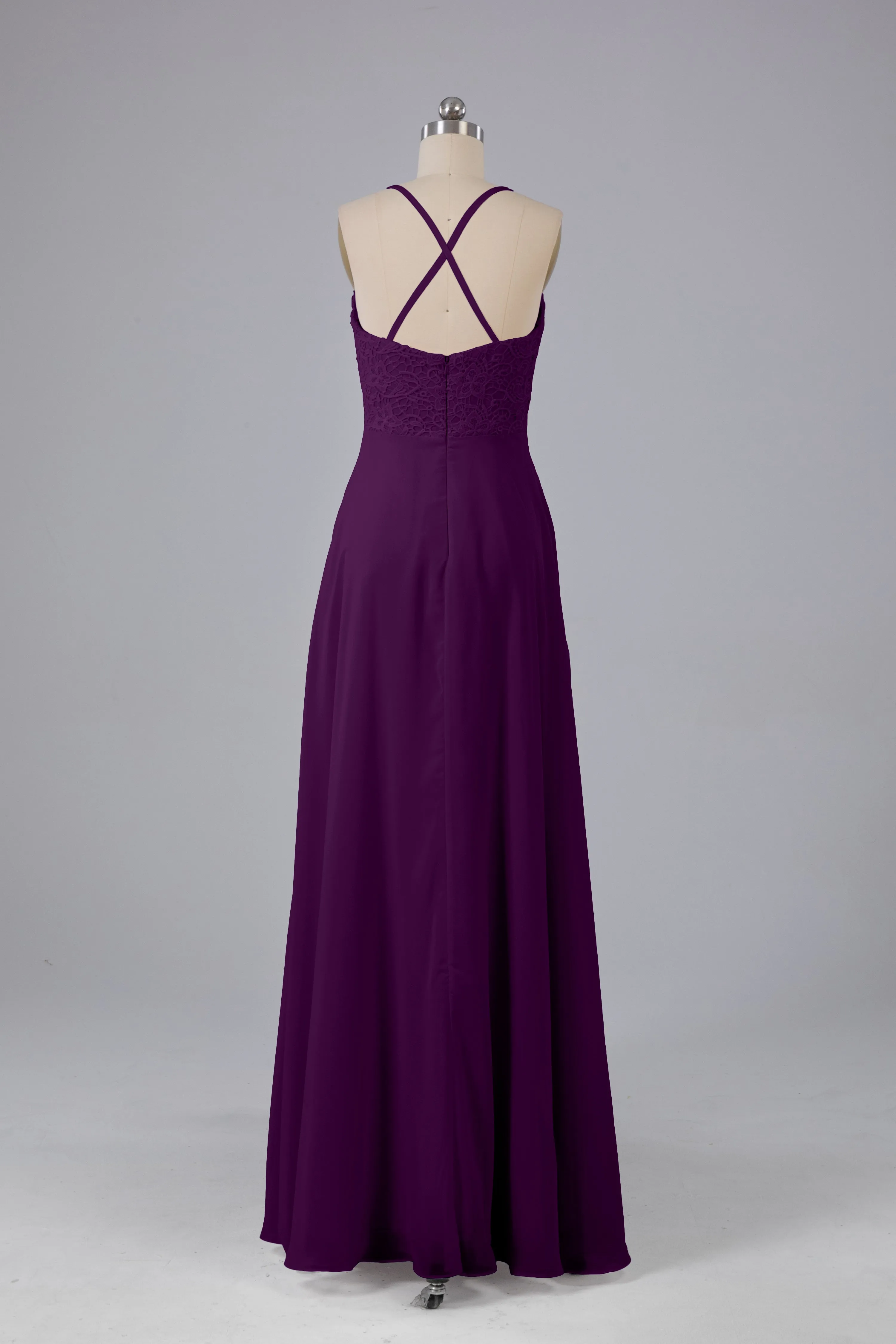 Backless Spaghetti Straps Lace Bridesmaid Dresses