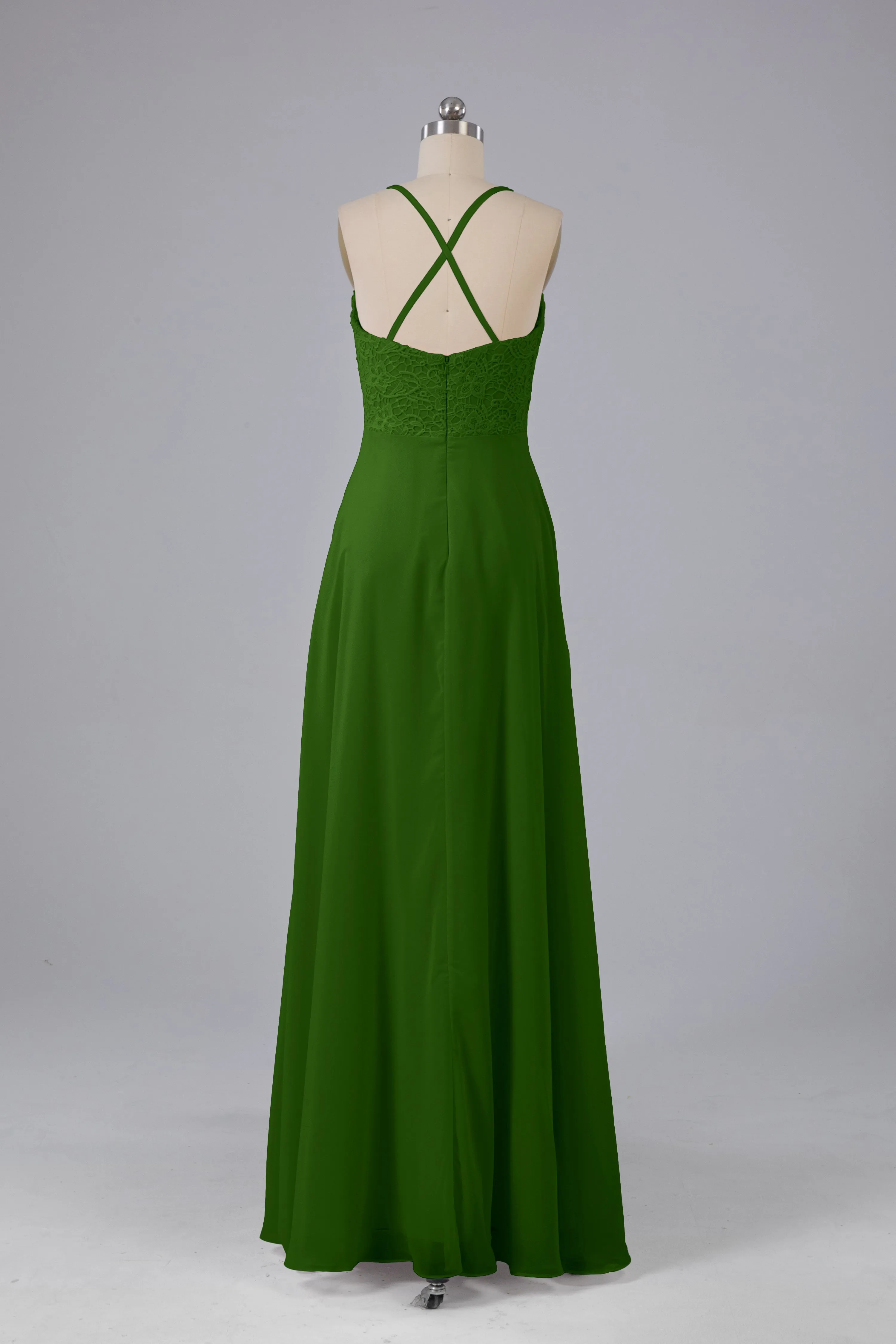 Backless Spaghetti Straps Lace Bridesmaid Dresses