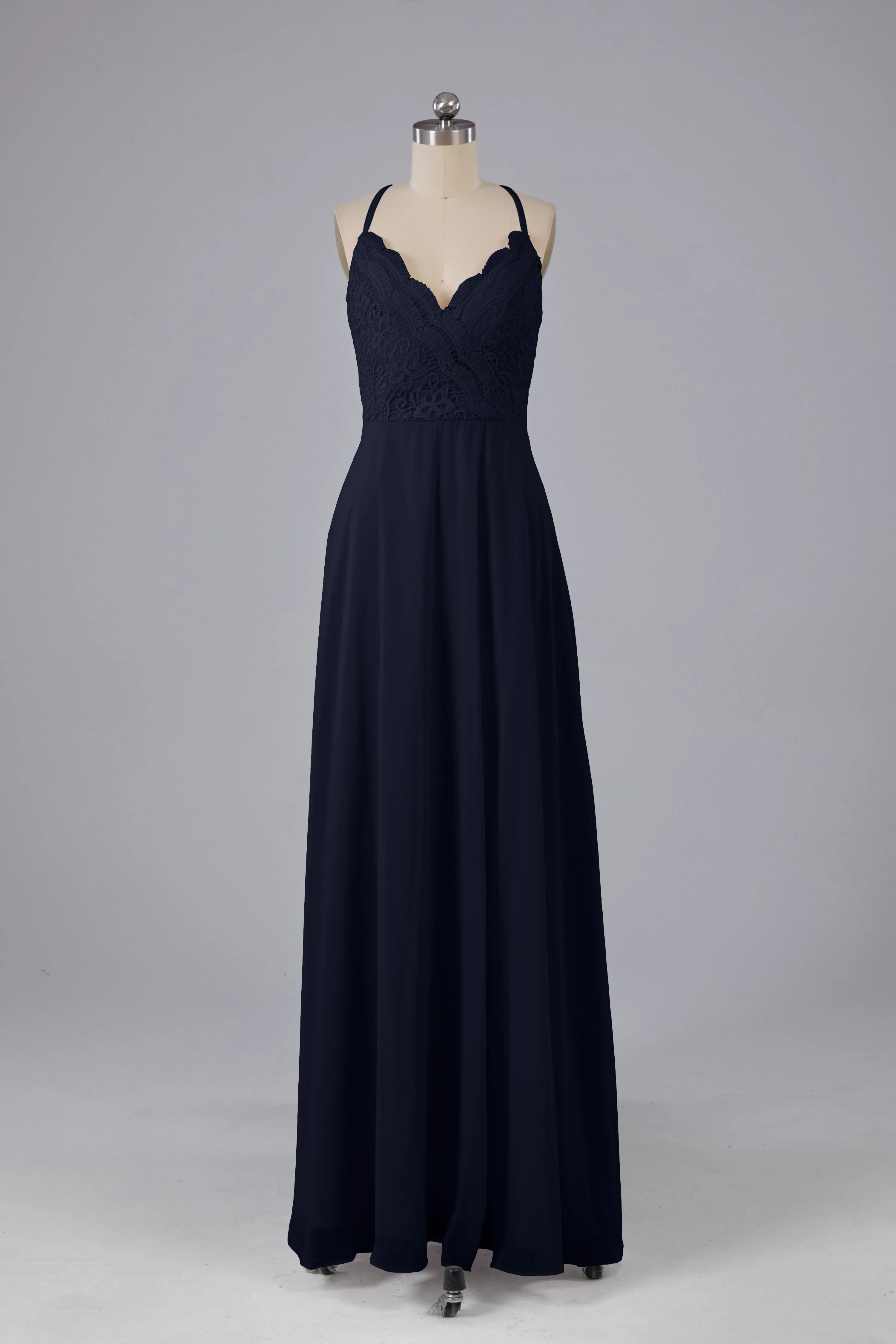 Backless Spaghetti Straps Lace Bridesmaid Dresses