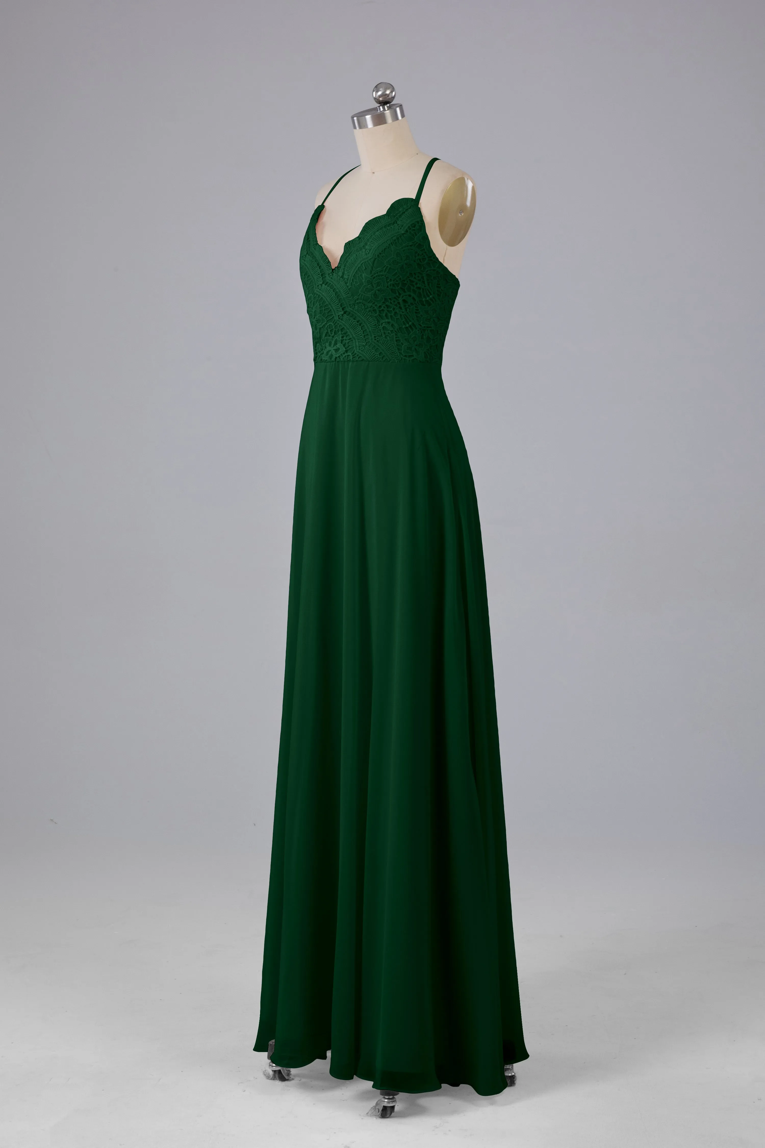 Backless Spaghetti Straps Lace Bridesmaid Dresses