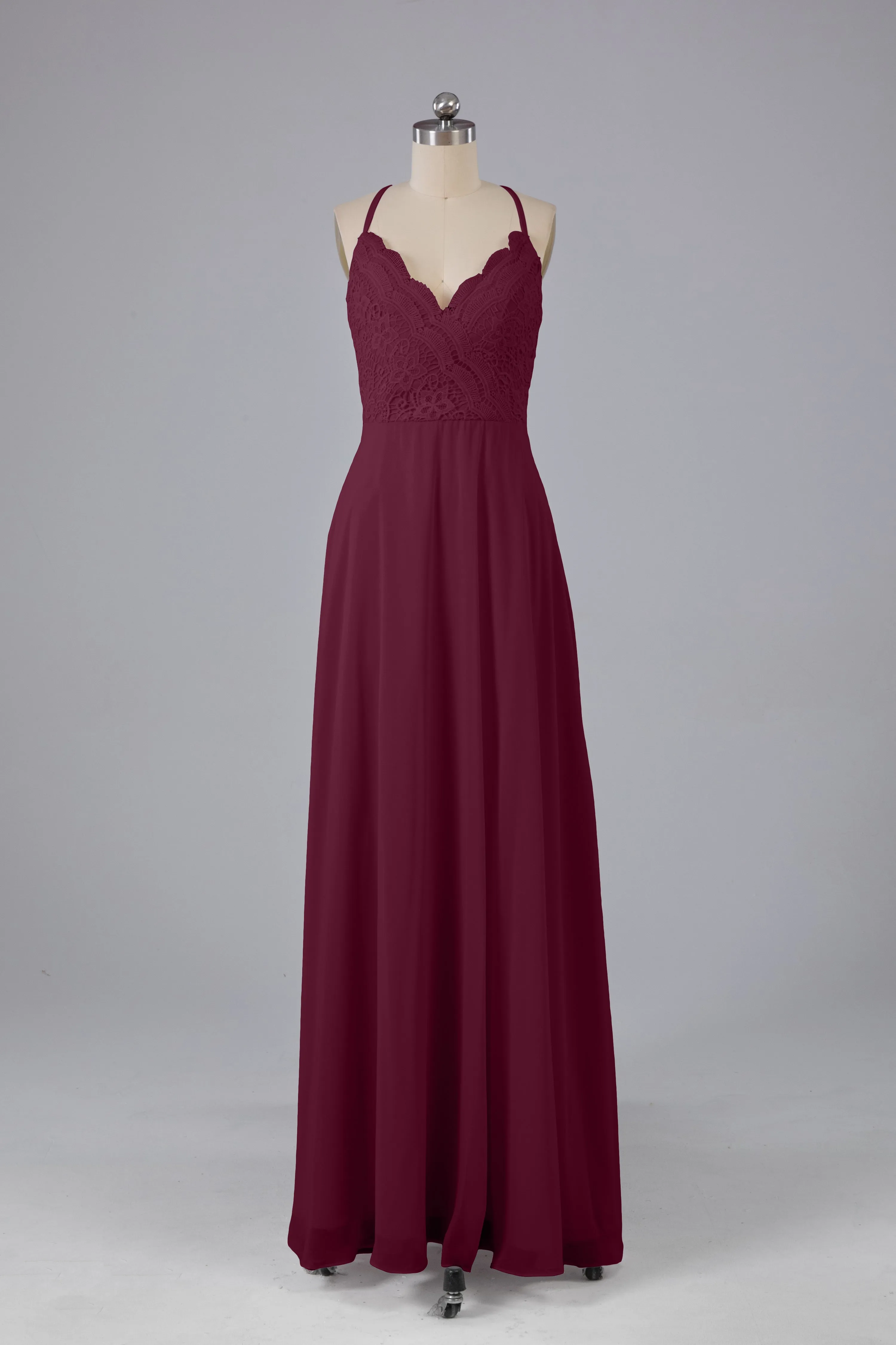 Backless Spaghetti Straps Lace Bridesmaid Dresses
