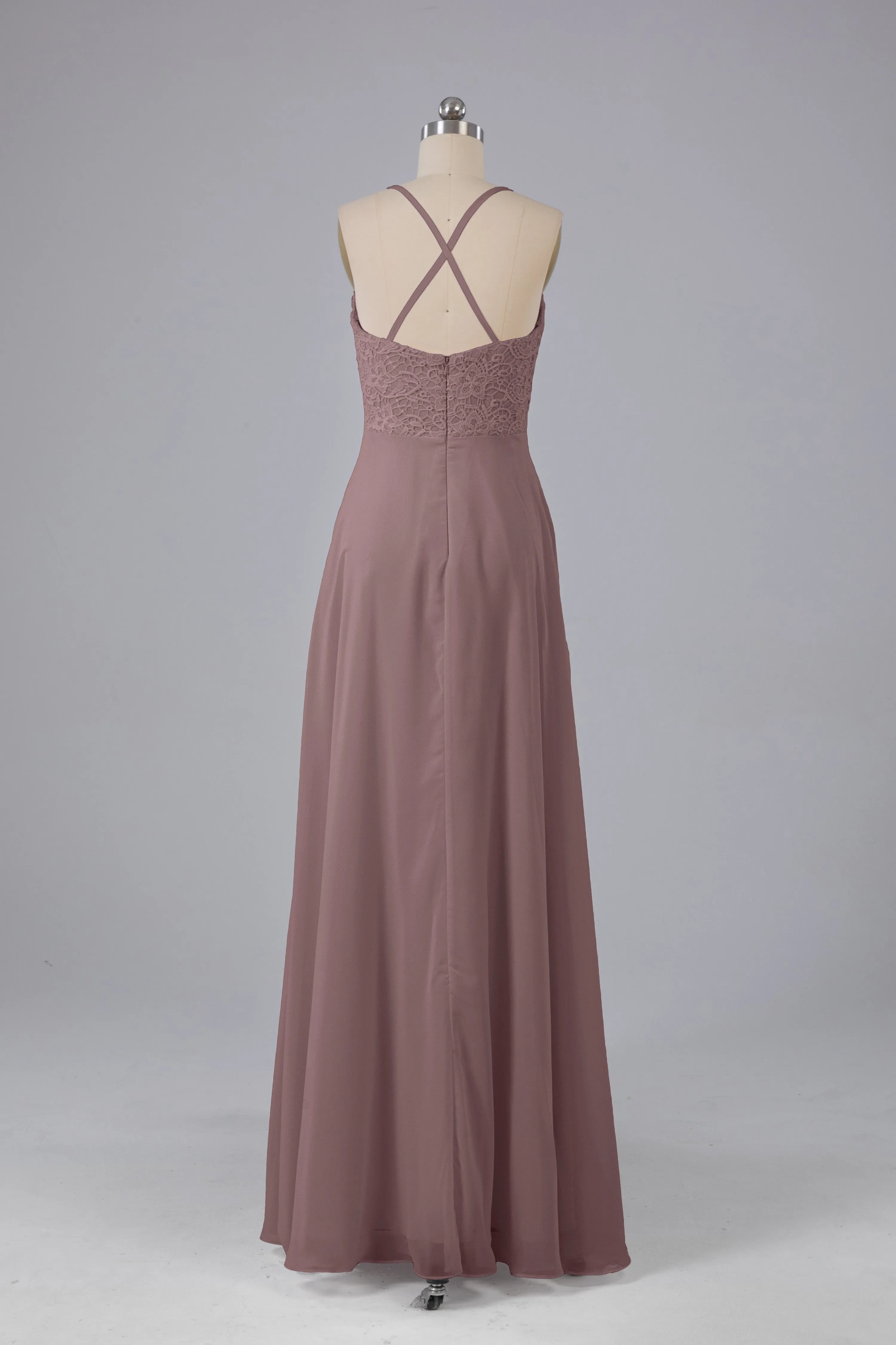 Backless Spaghetti Straps Lace Bridesmaid Dresses