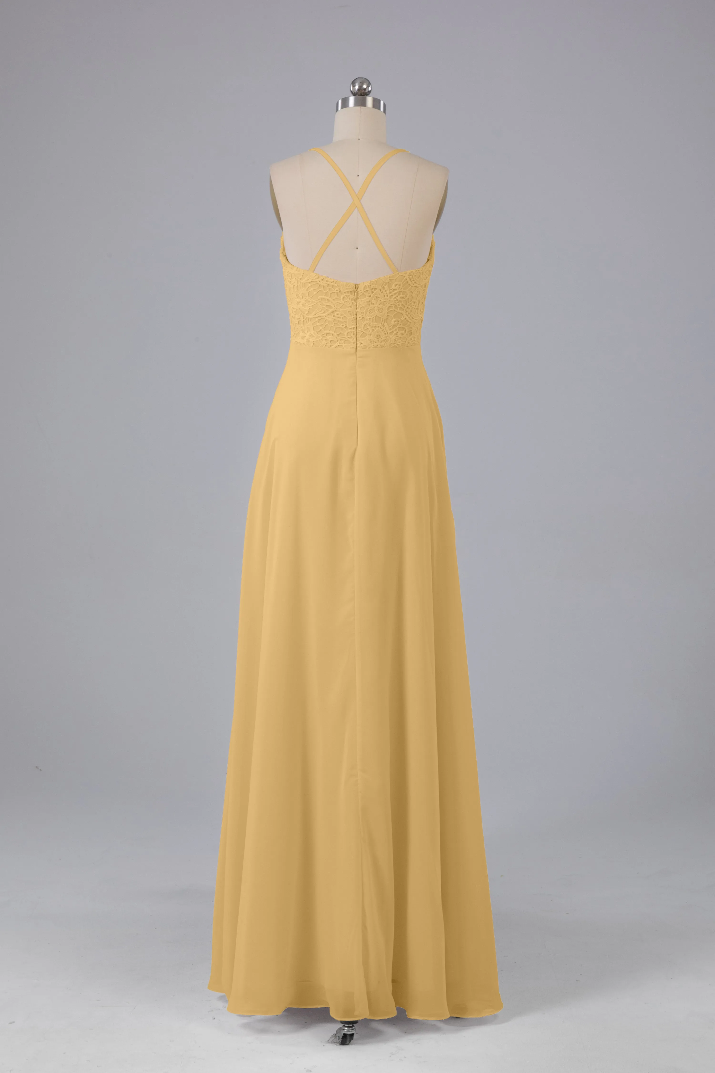 Backless Spaghetti Straps Lace Bridesmaid Dresses