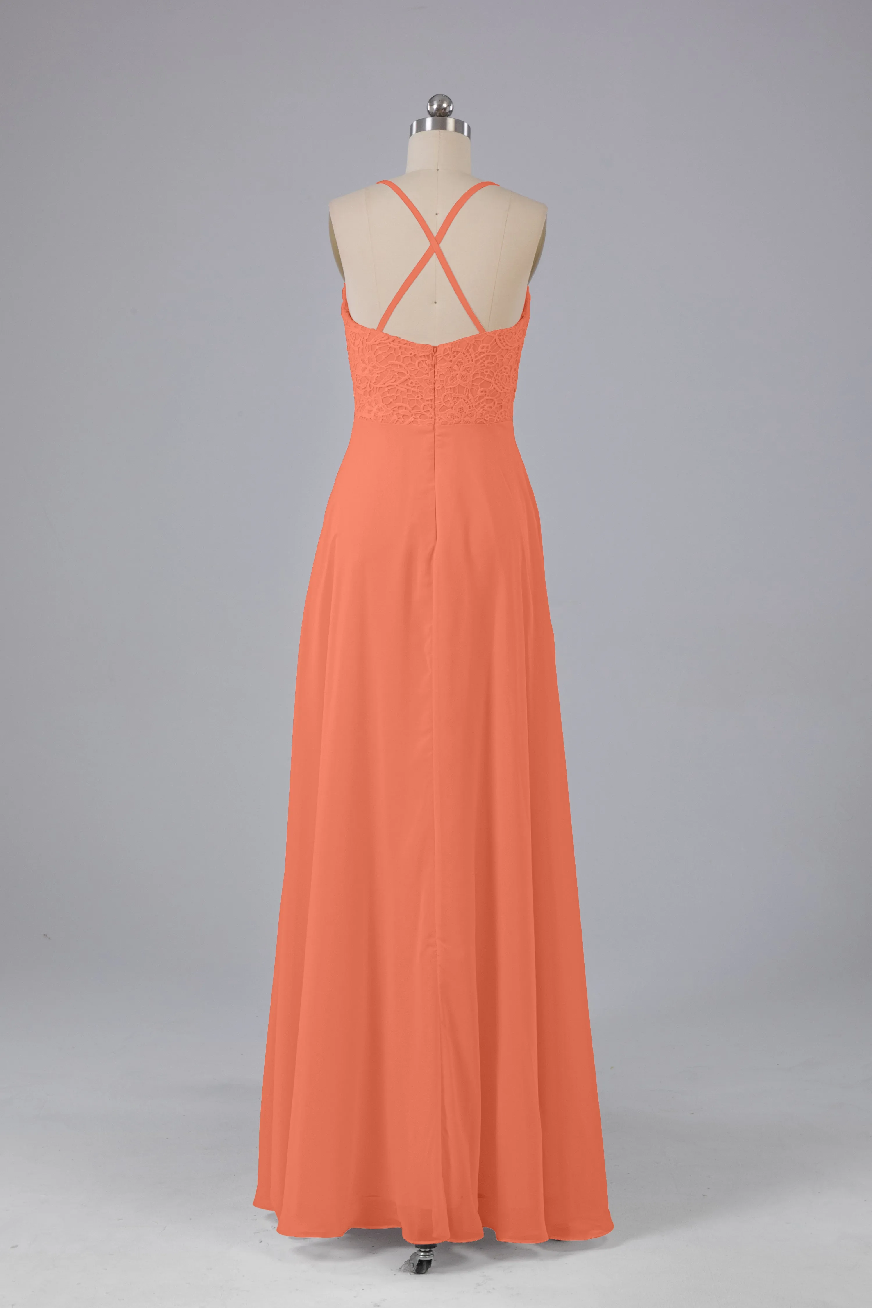 Backless Spaghetti Straps Lace Bridesmaid Dresses