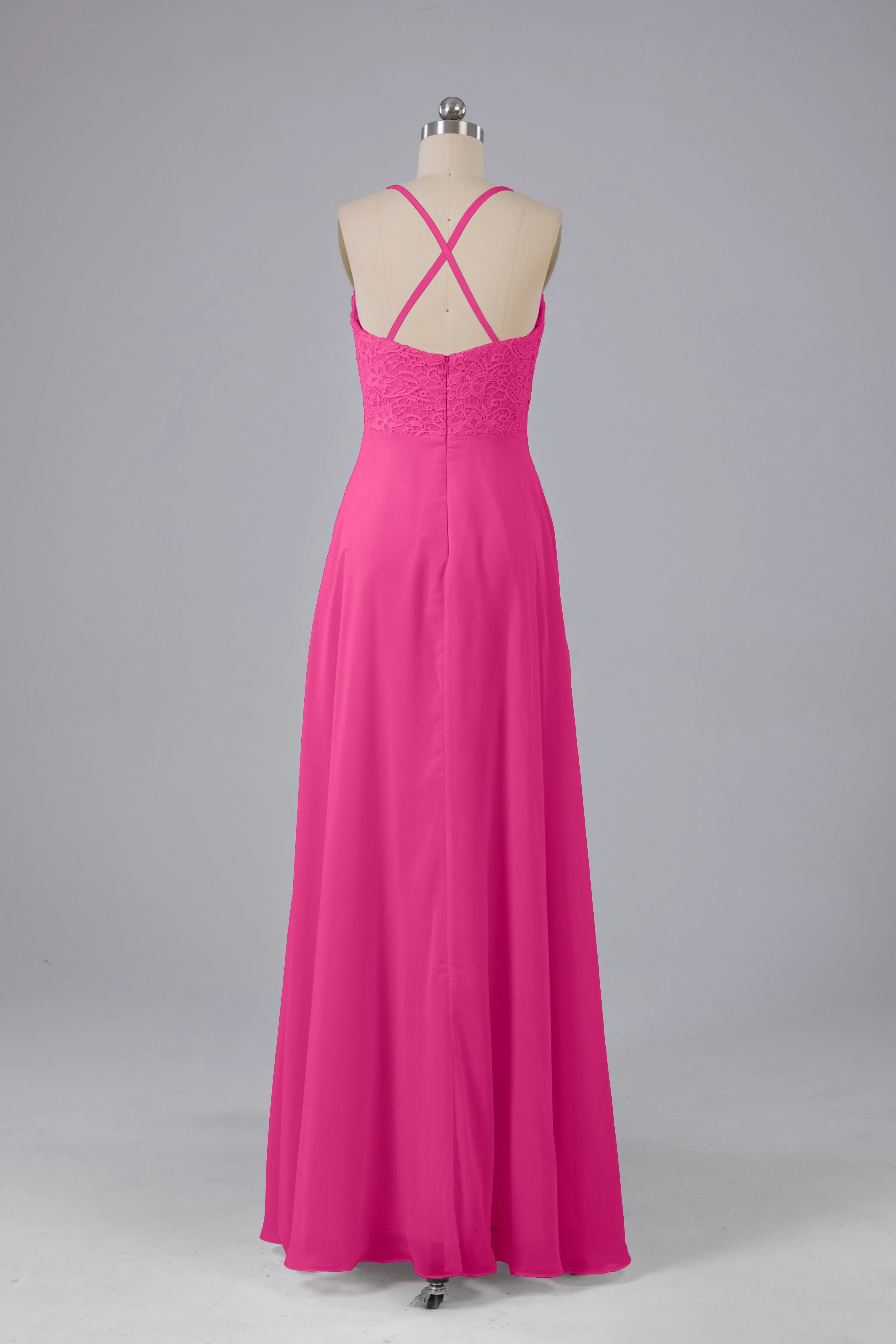 Backless Spaghetti Straps Lace Bridesmaid Dresses