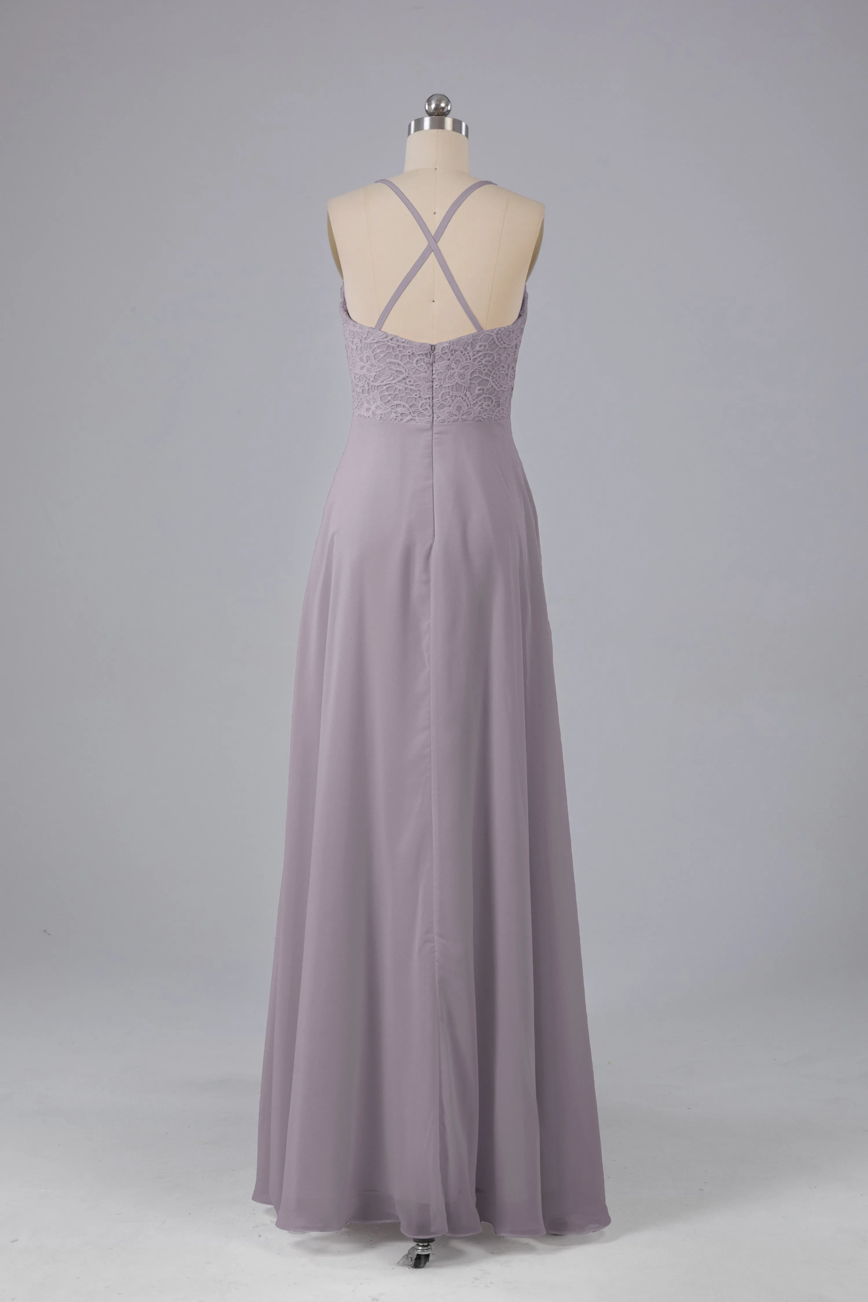 Backless Spaghetti Straps Lace Bridesmaid Dresses