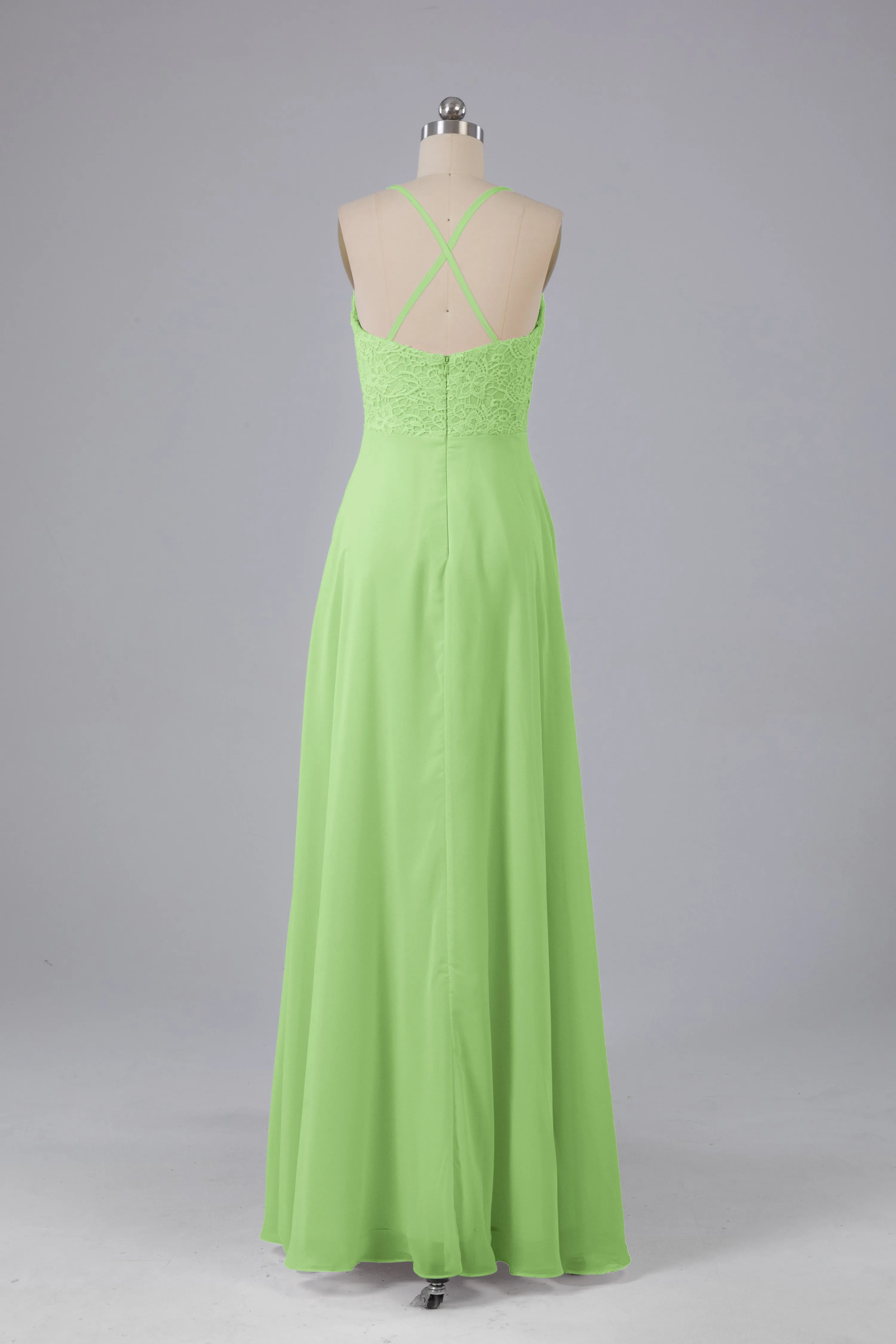 Backless Spaghetti Straps Lace Bridesmaid Dresses