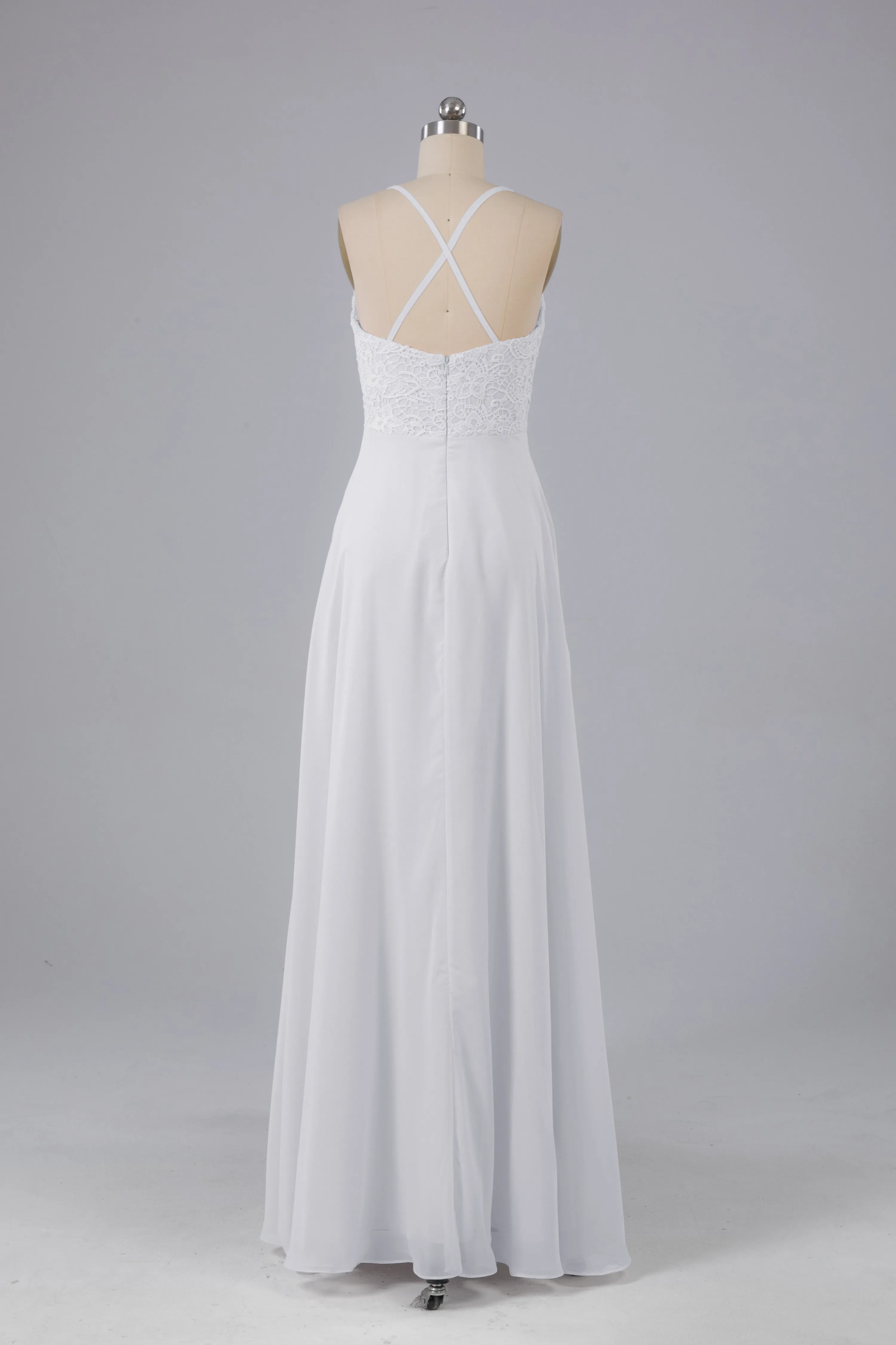 Backless Spaghetti Straps Lace Bridesmaid Dresses