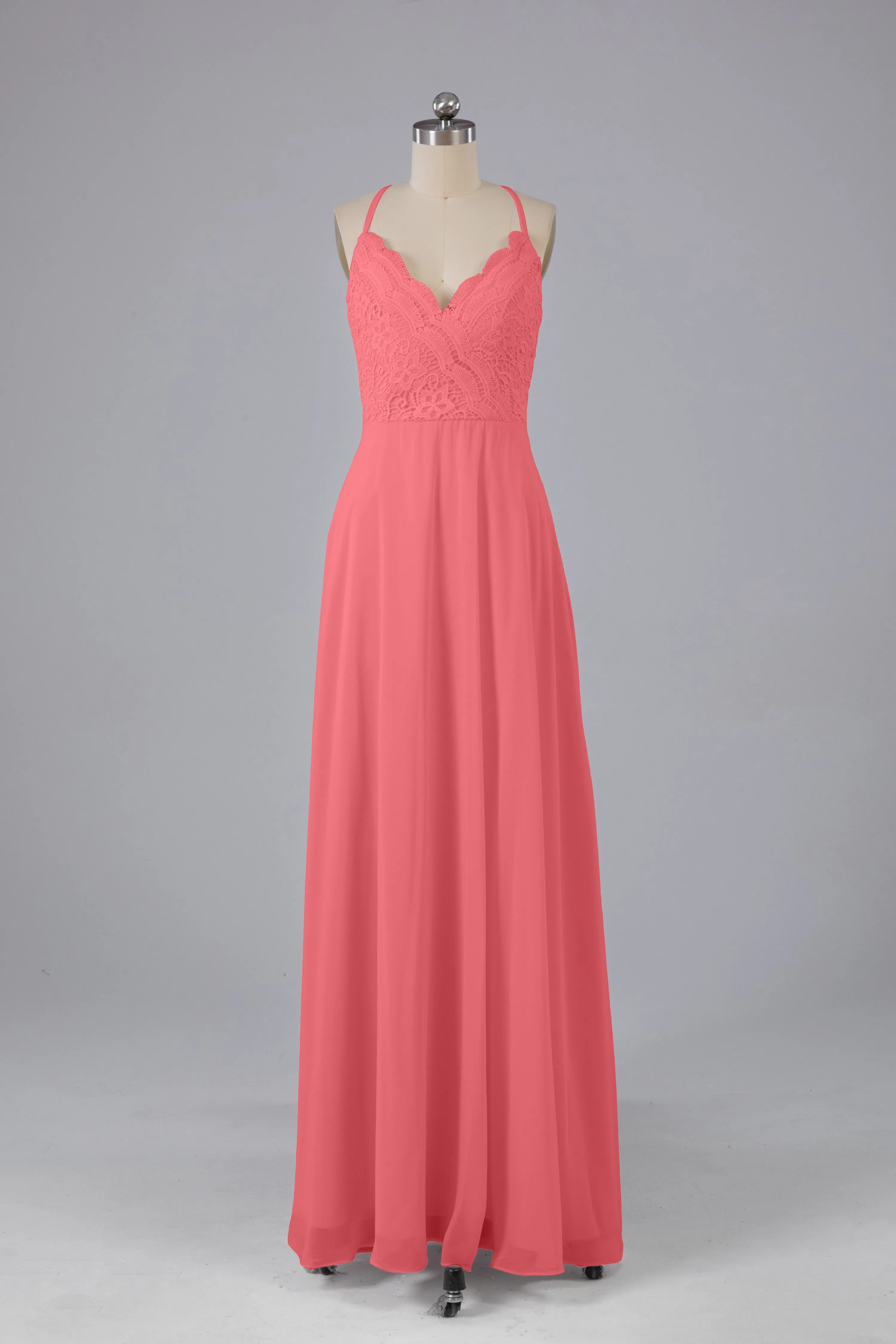 Backless Spaghetti Straps Lace Bridesmaid Dresses