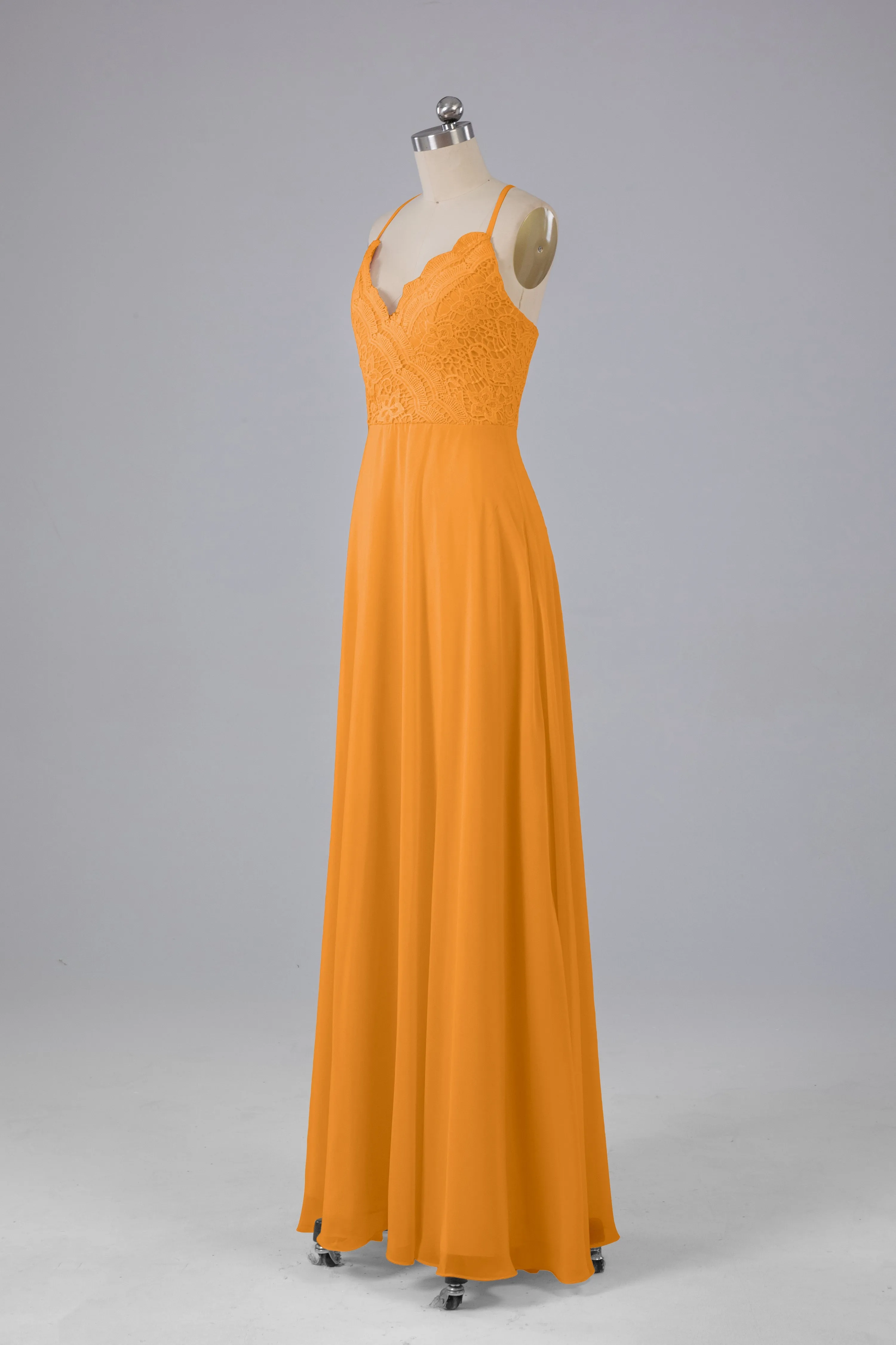 Backless Spaghetti Straps Lace Bridesmaid Dresses