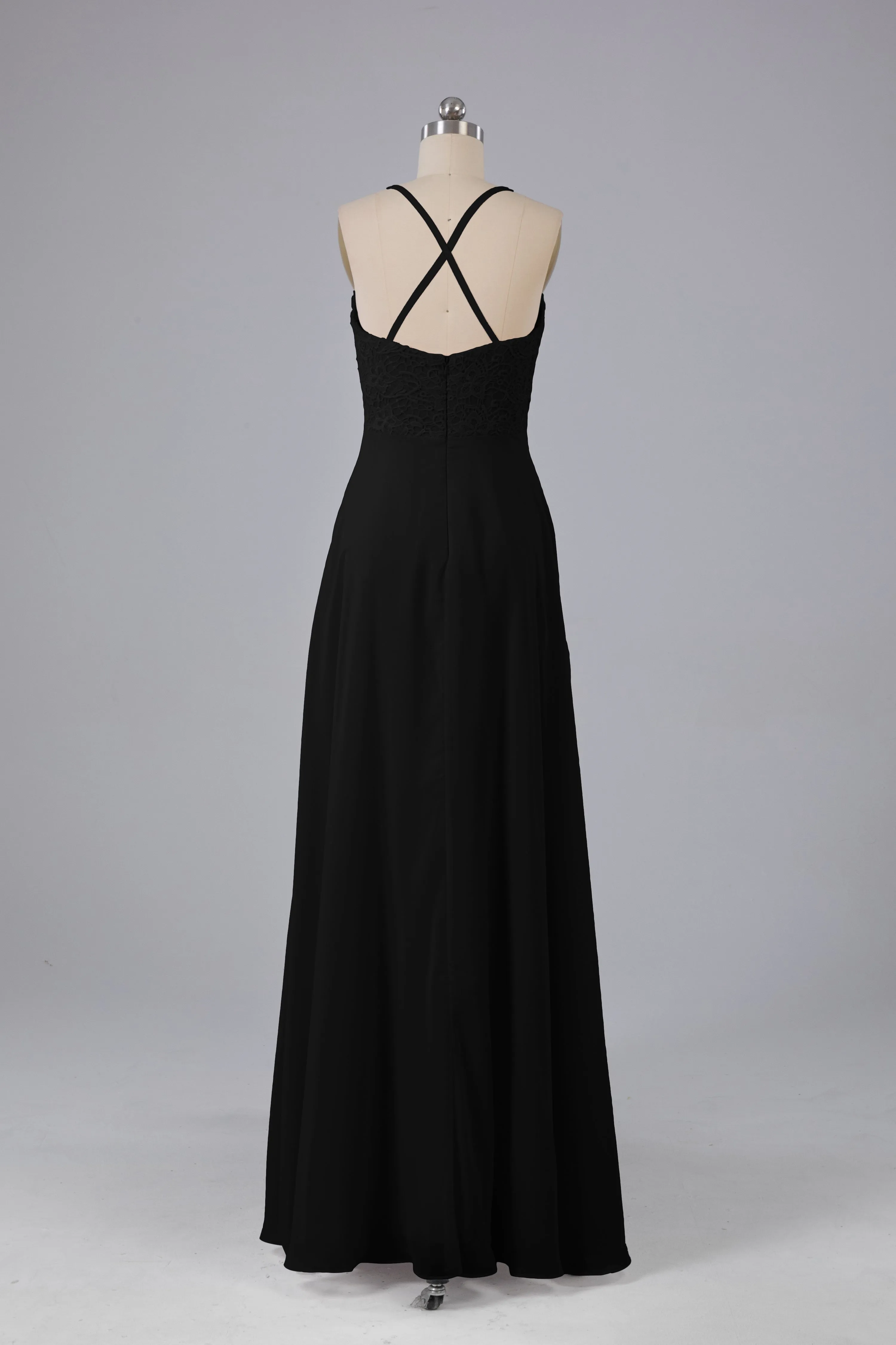 Backless Spaghetti Straps Lace Bridesmaid Dresses