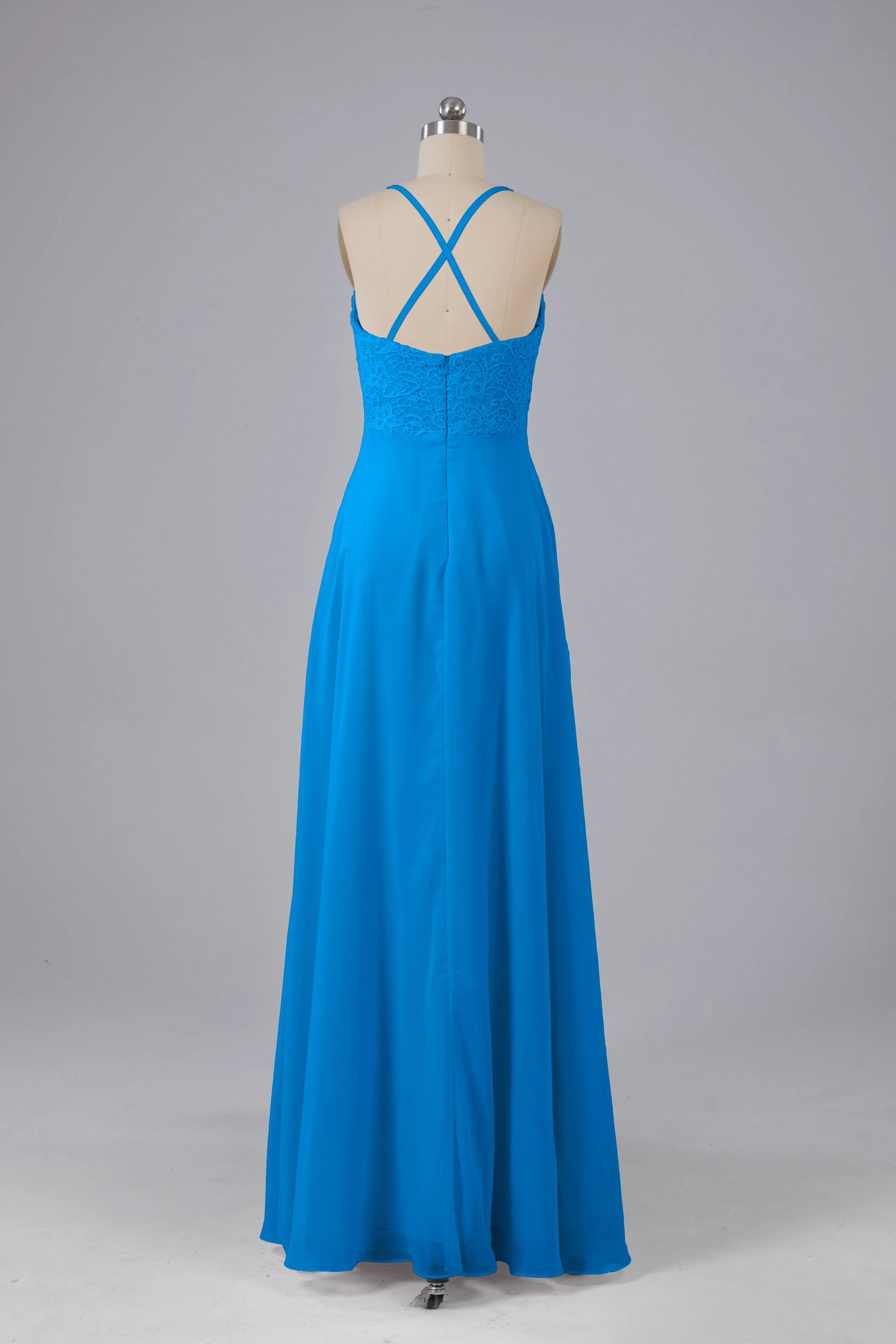 Backless Spaghetti Straps Lace Bridesmaid Dresses