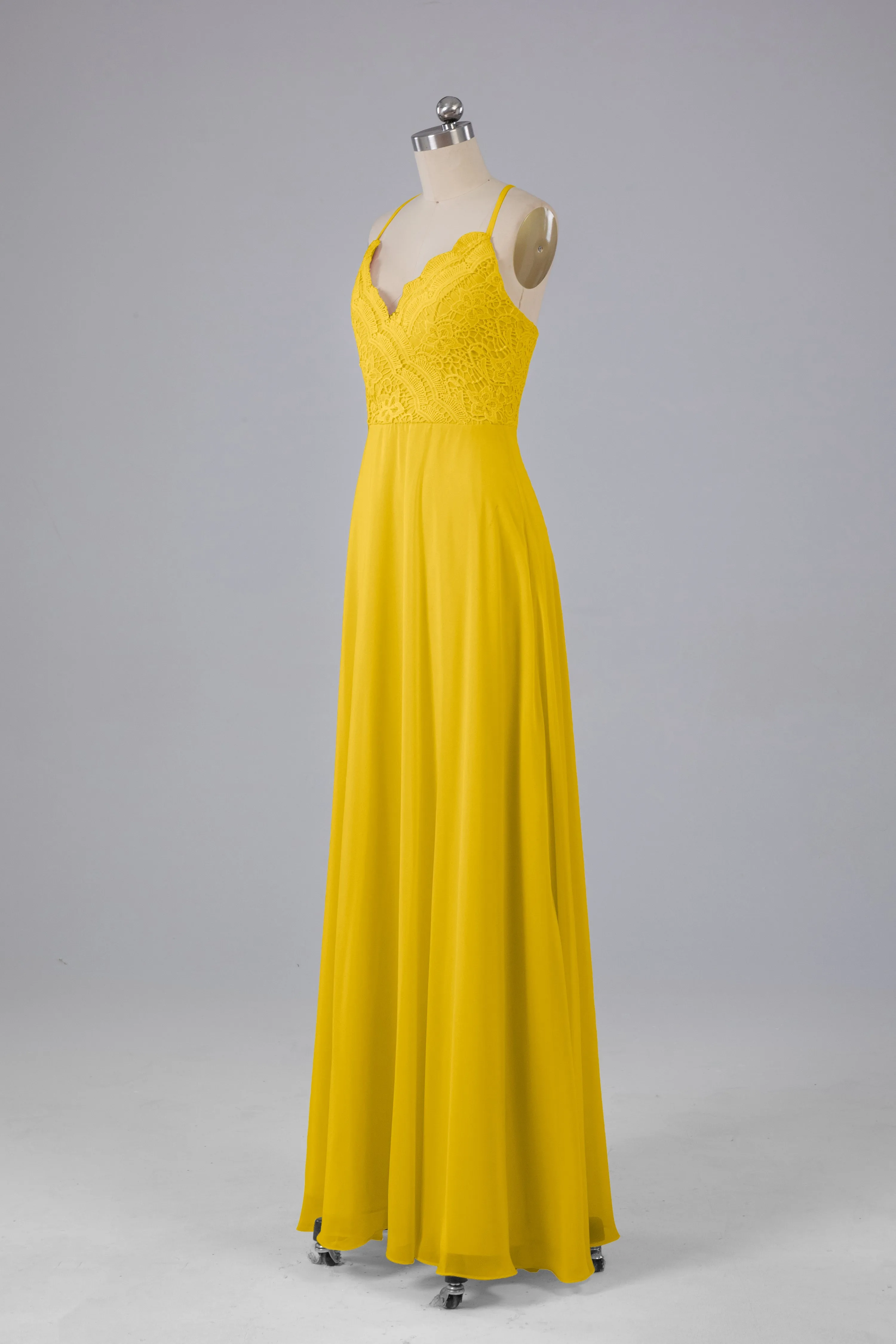 Backless Spaghetti Straps Lace Bridesmaid Dresses