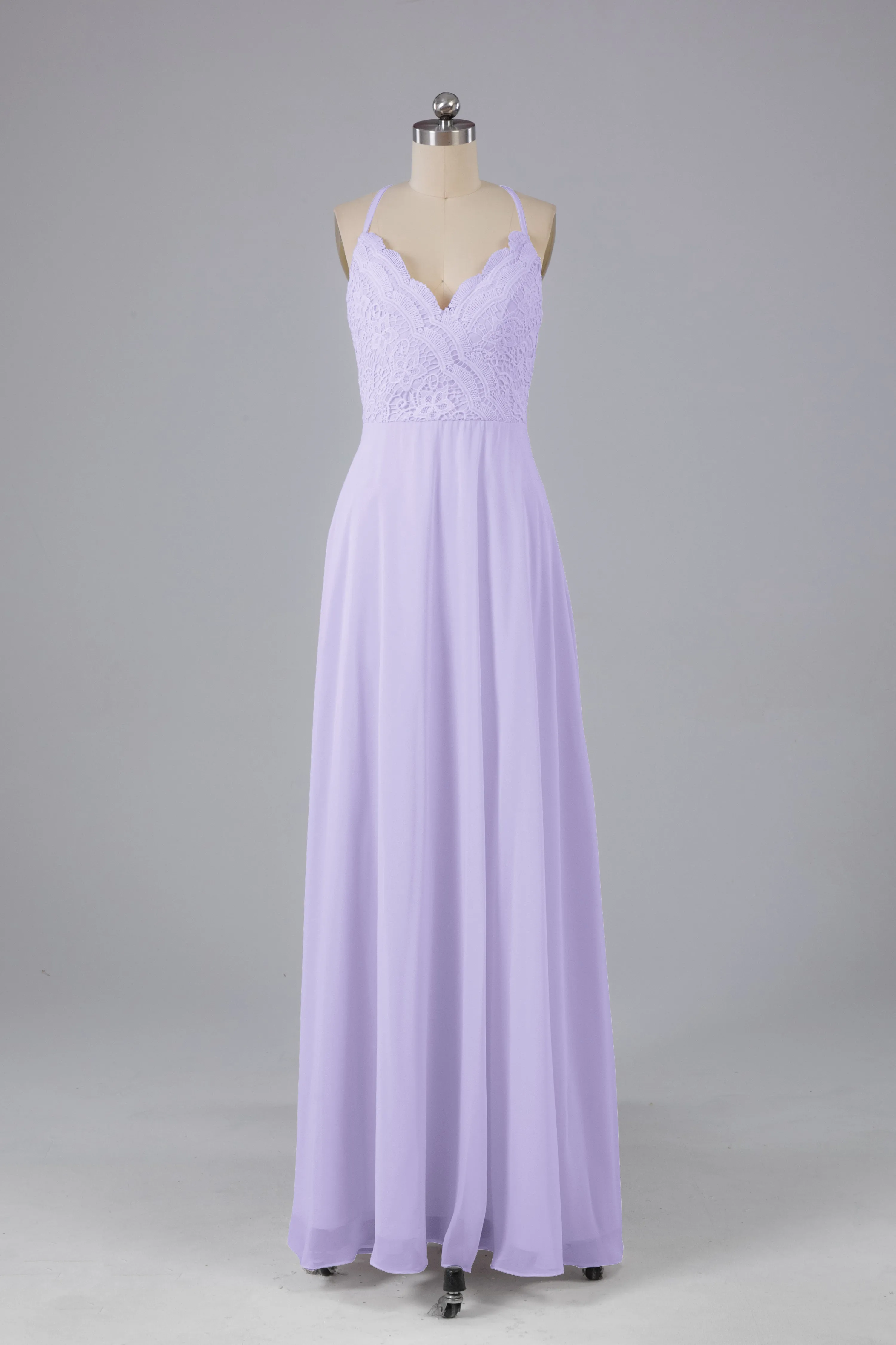 Backless Spaghetti Straps Lace Bridesmaid Dresses