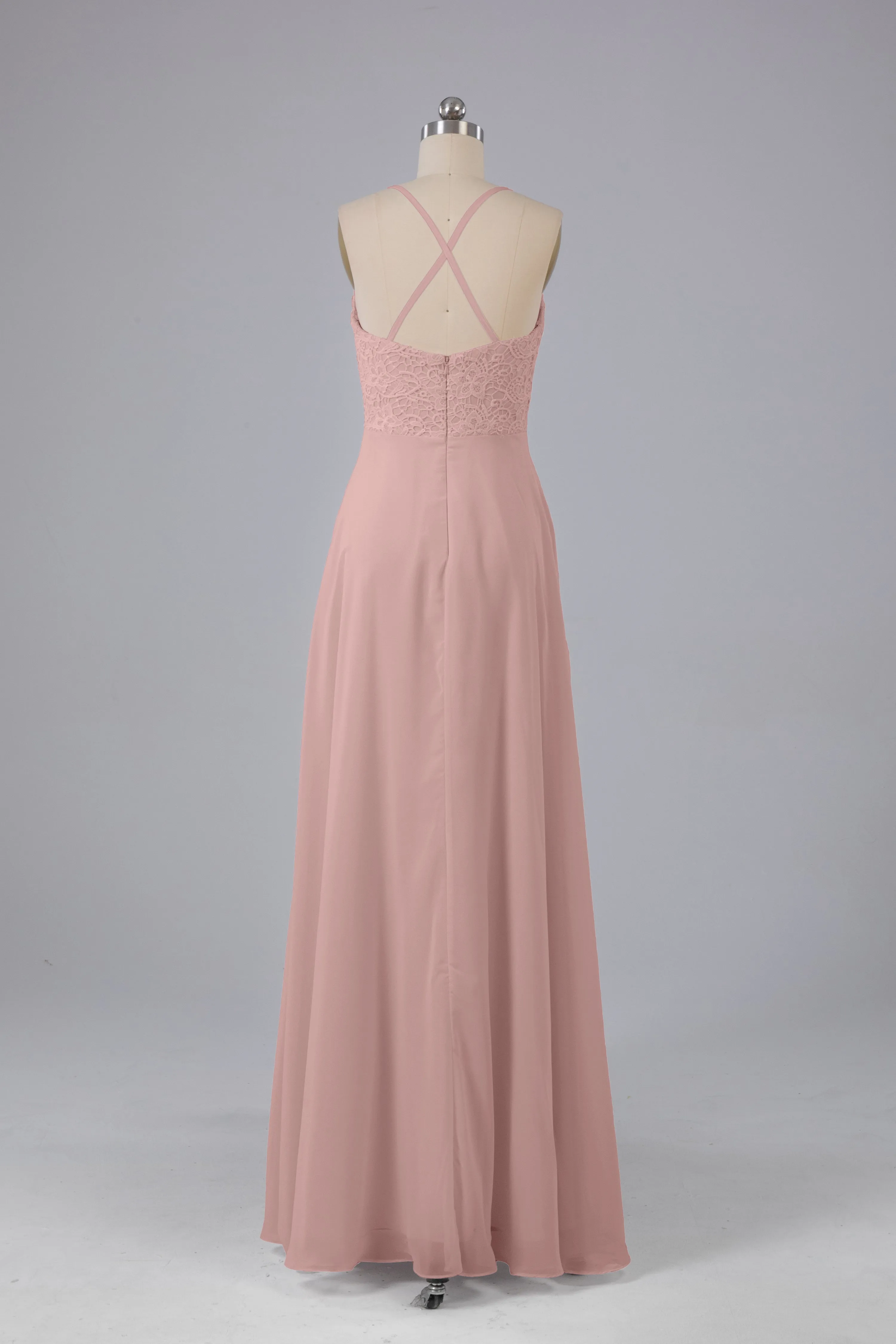 Backless Spaghetti Straps Lace Bridesmaid Dresses