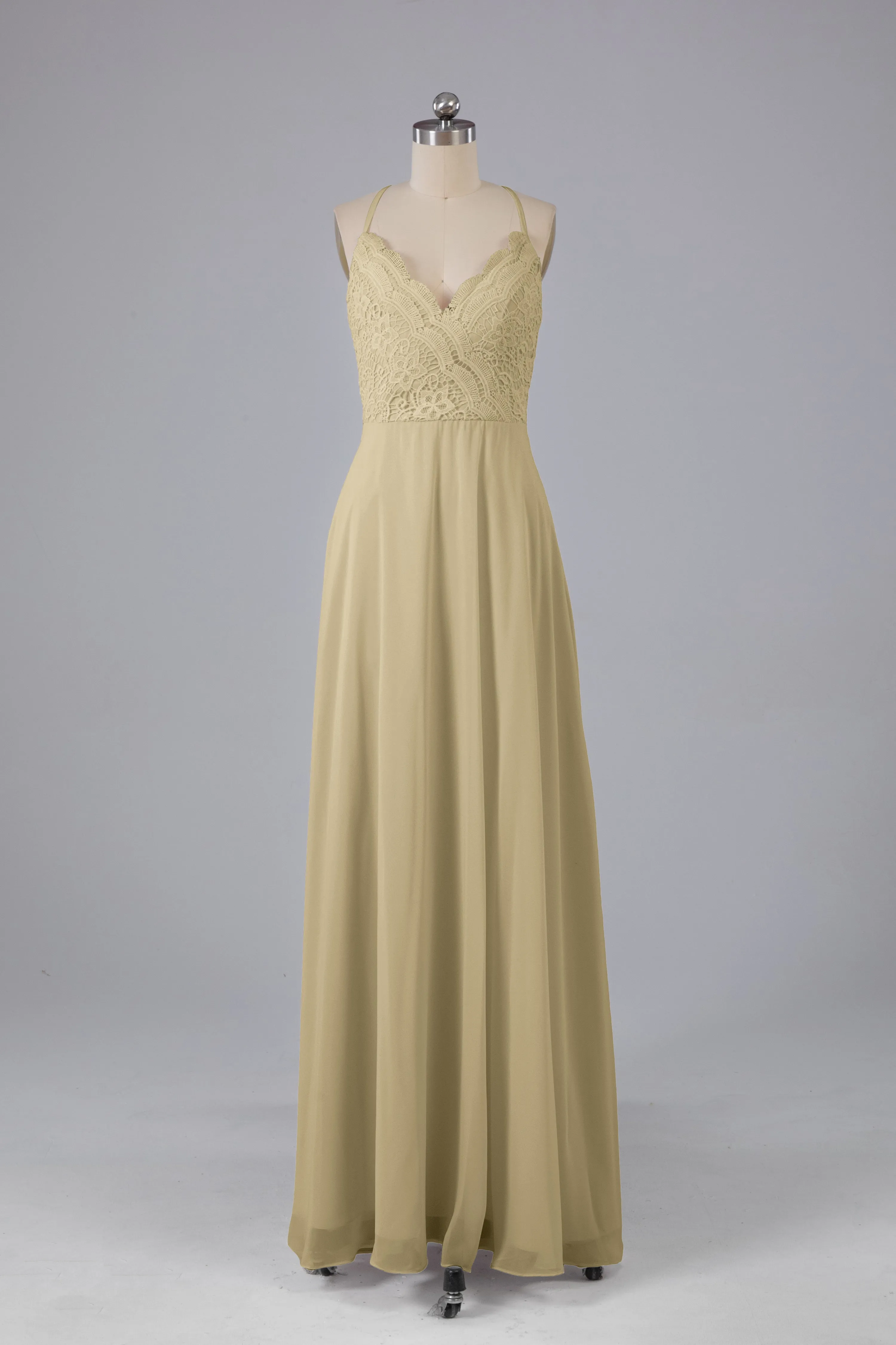 Backless Spaghetti Straps Lace Bridesmaid Dresses