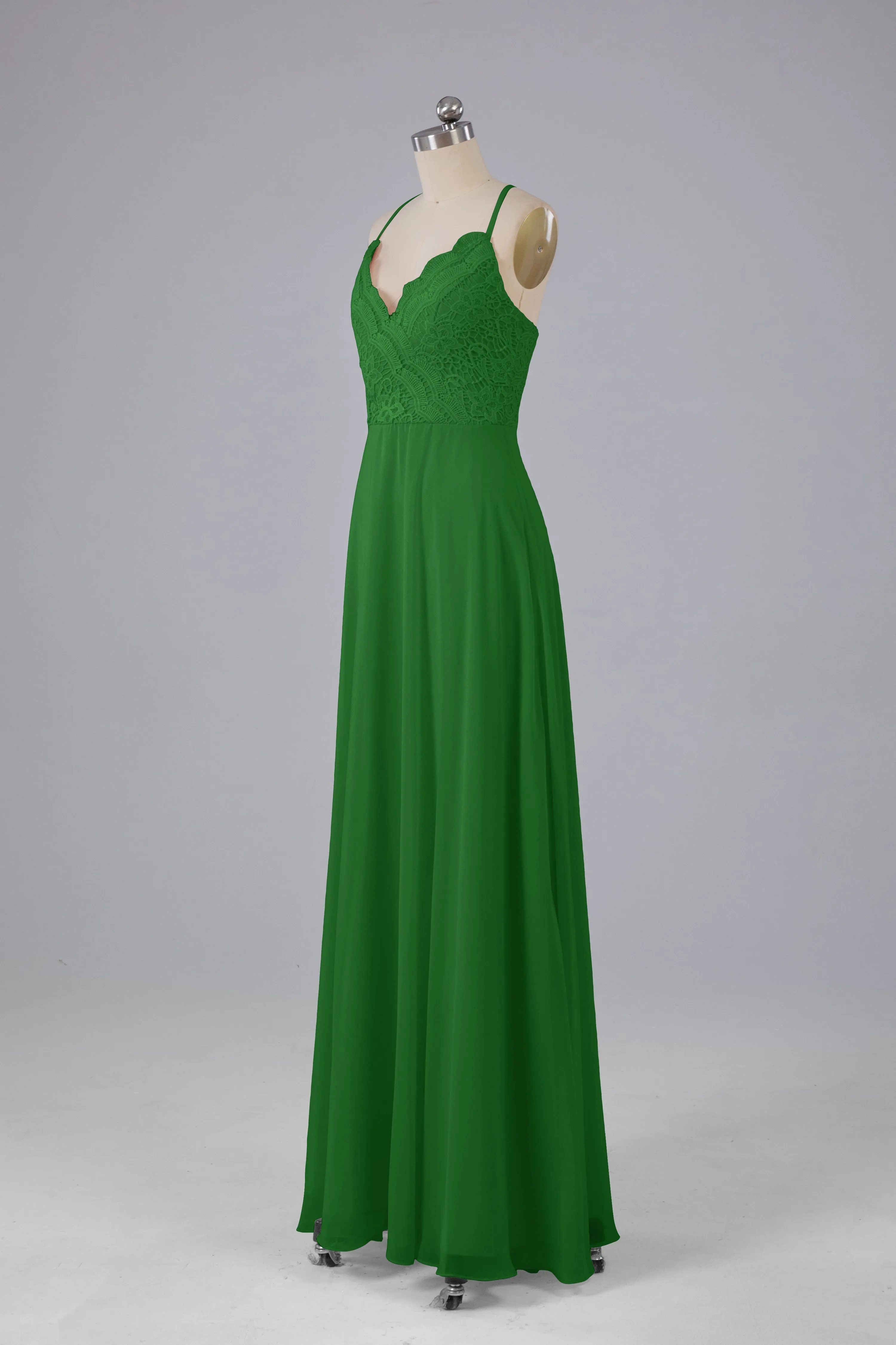 Backless Spaghetti Straps Lace Bridesmaid Dresses