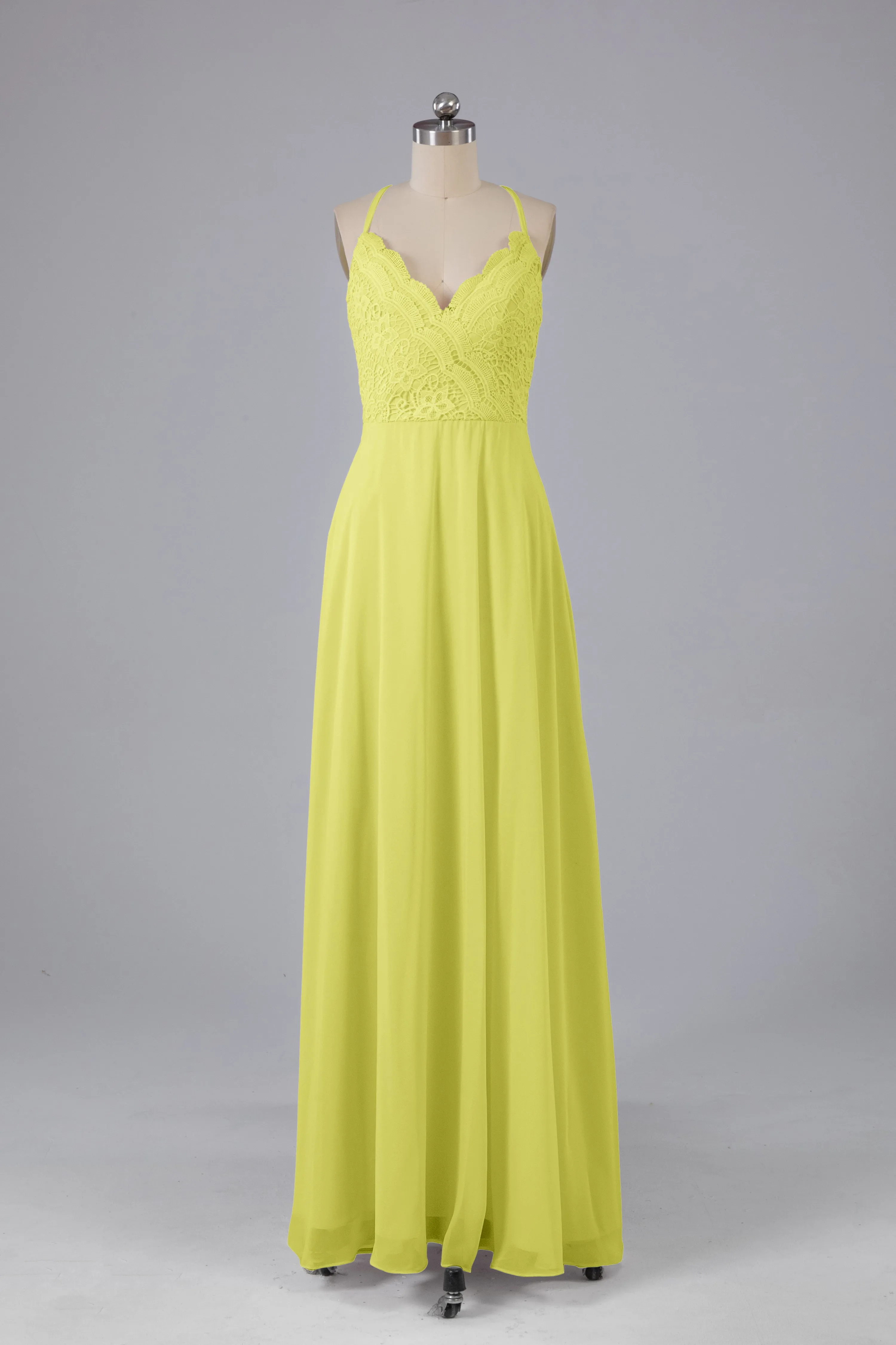 Backless Spaghetti Straps Lace Bridesmaid Dresses