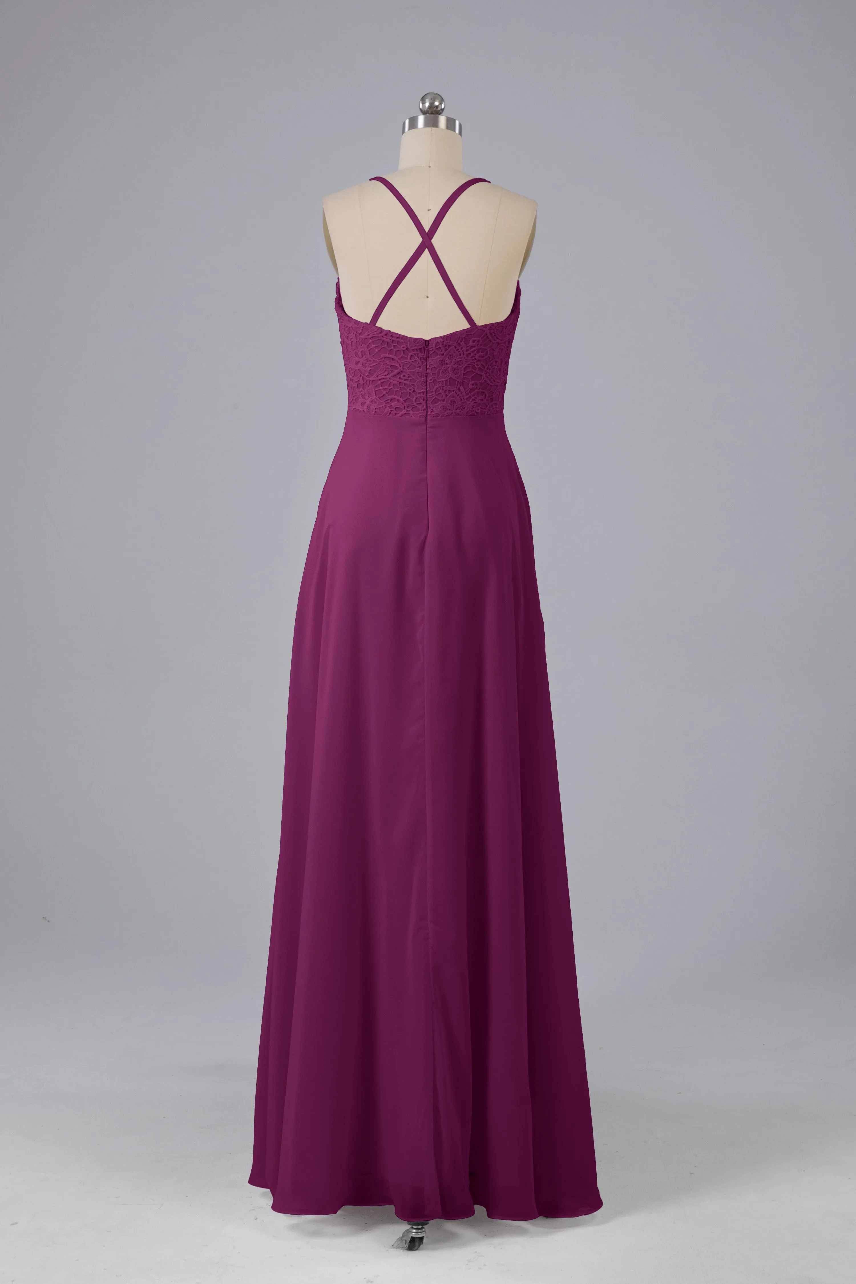 Backless Spaghetti Straps Lace Bridesmaid Dresses