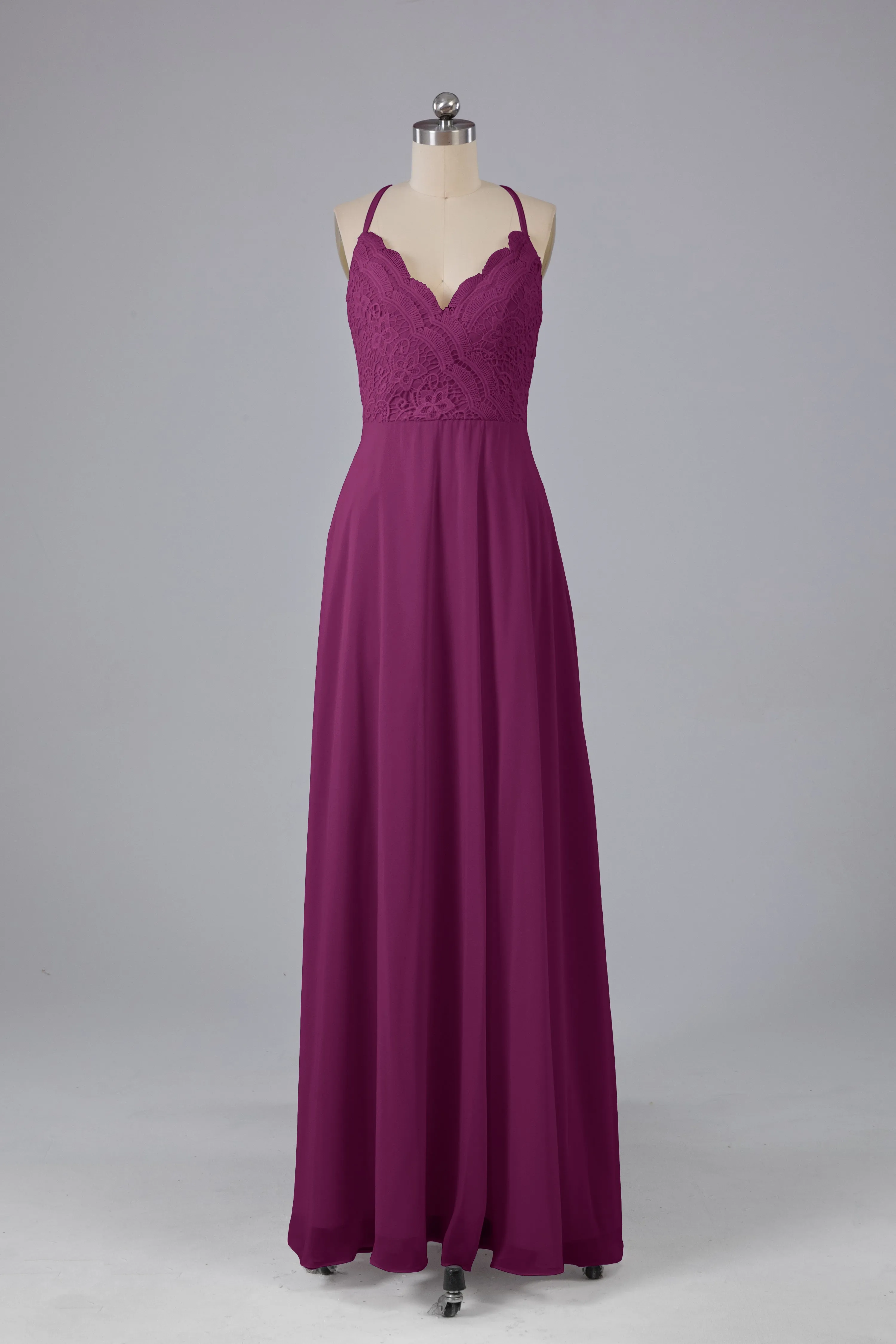 Backless Spaghetti Straps Lace Bridesmaid Dresses