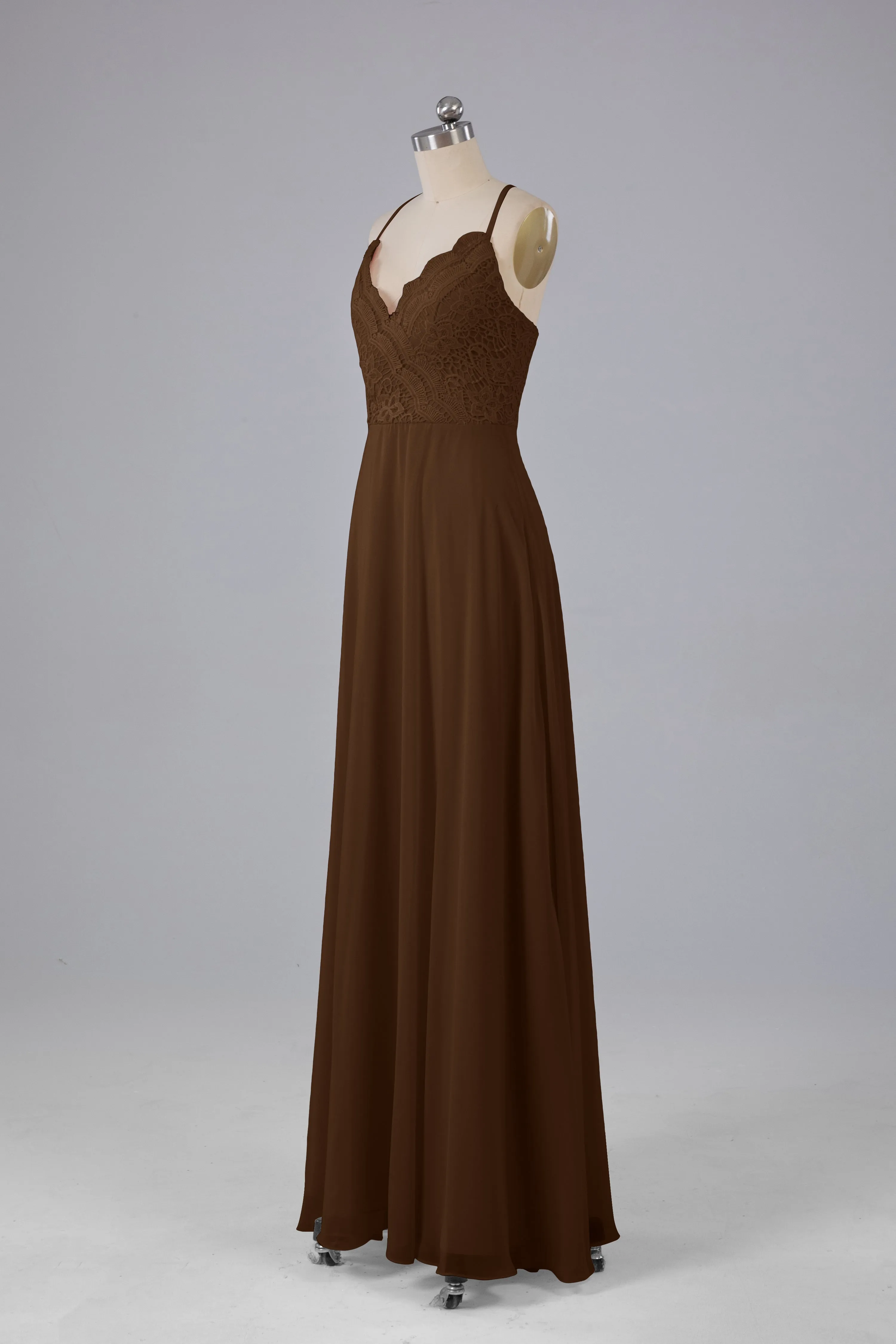 Backless Spaghetti Straps Lace Bridesmaid Dresses