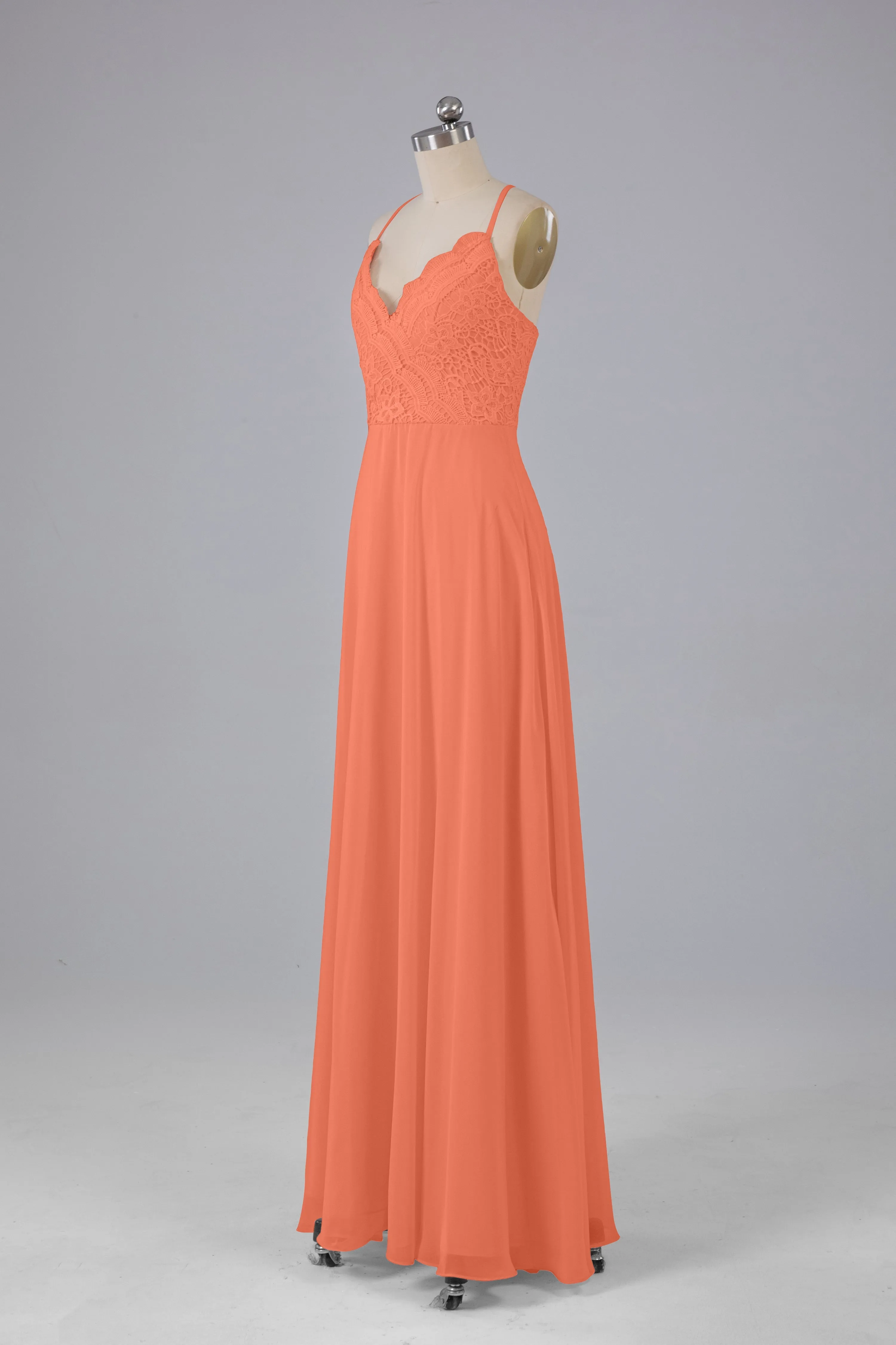 Backless Spaghetti Straps Lace Bridesmaid Dresses