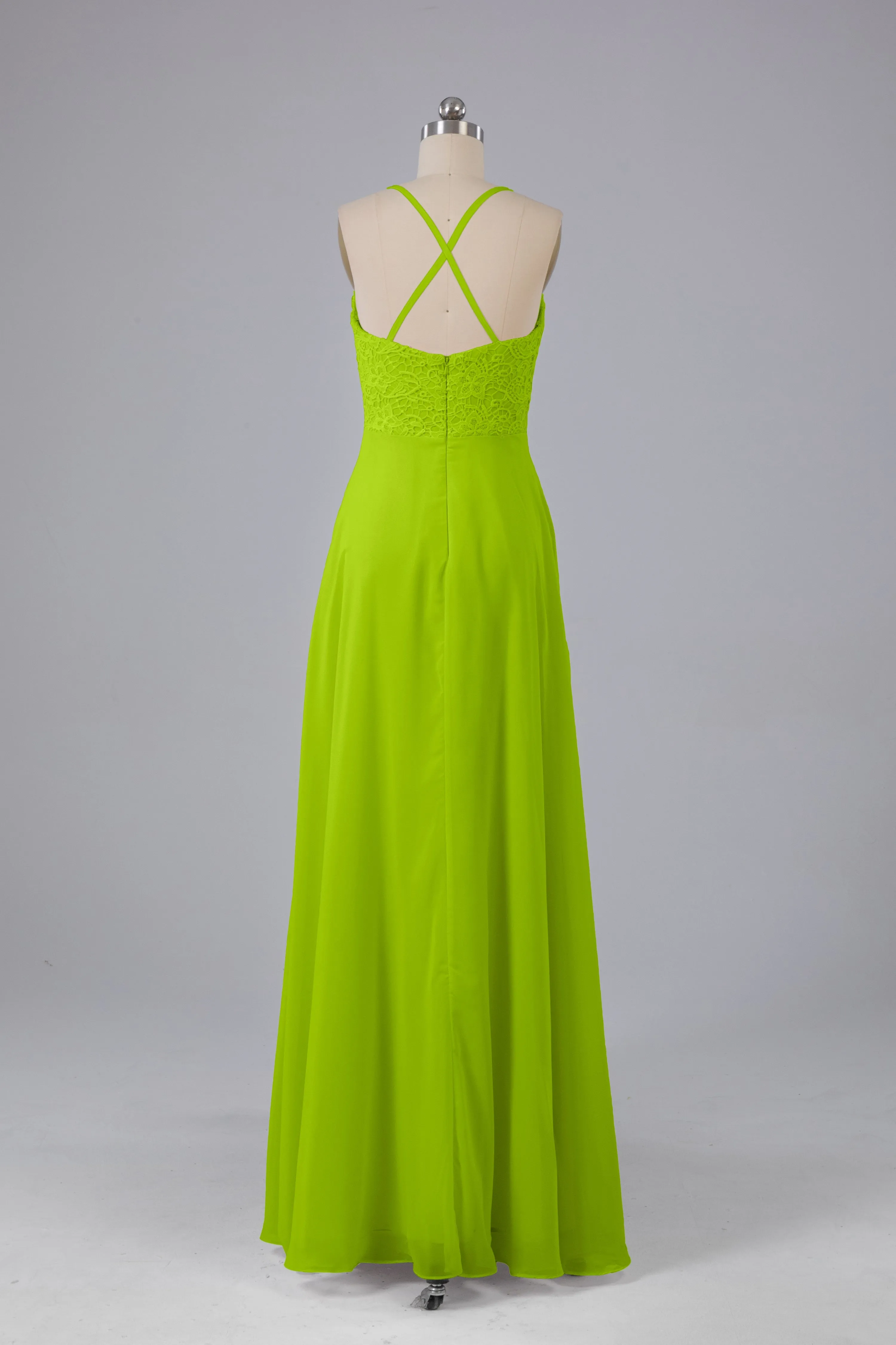 Backless Spaghetti Straps Lace Bridesmaid Dresses