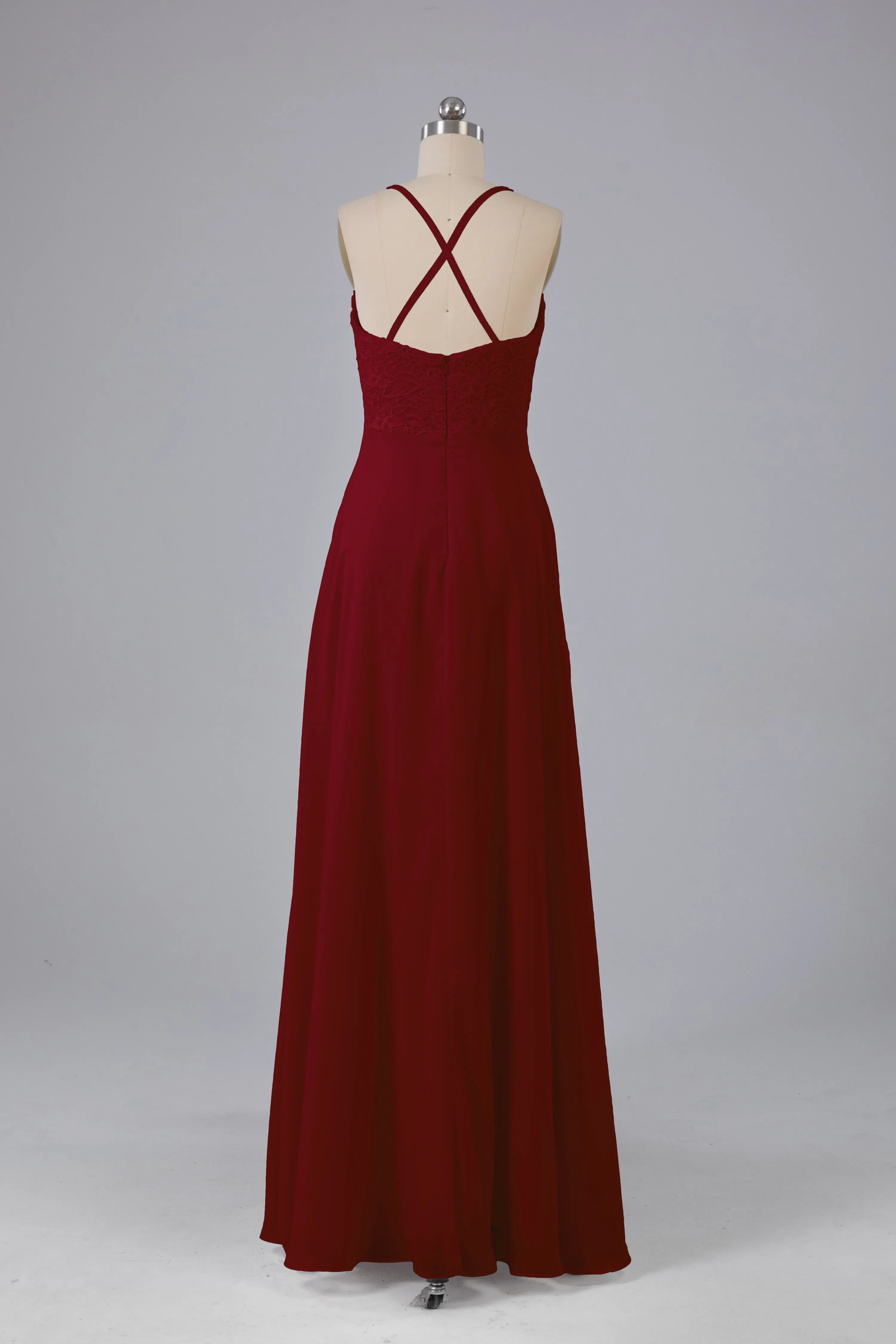 Backless Spaghetti Straps Lace Bridesmaid Dresses