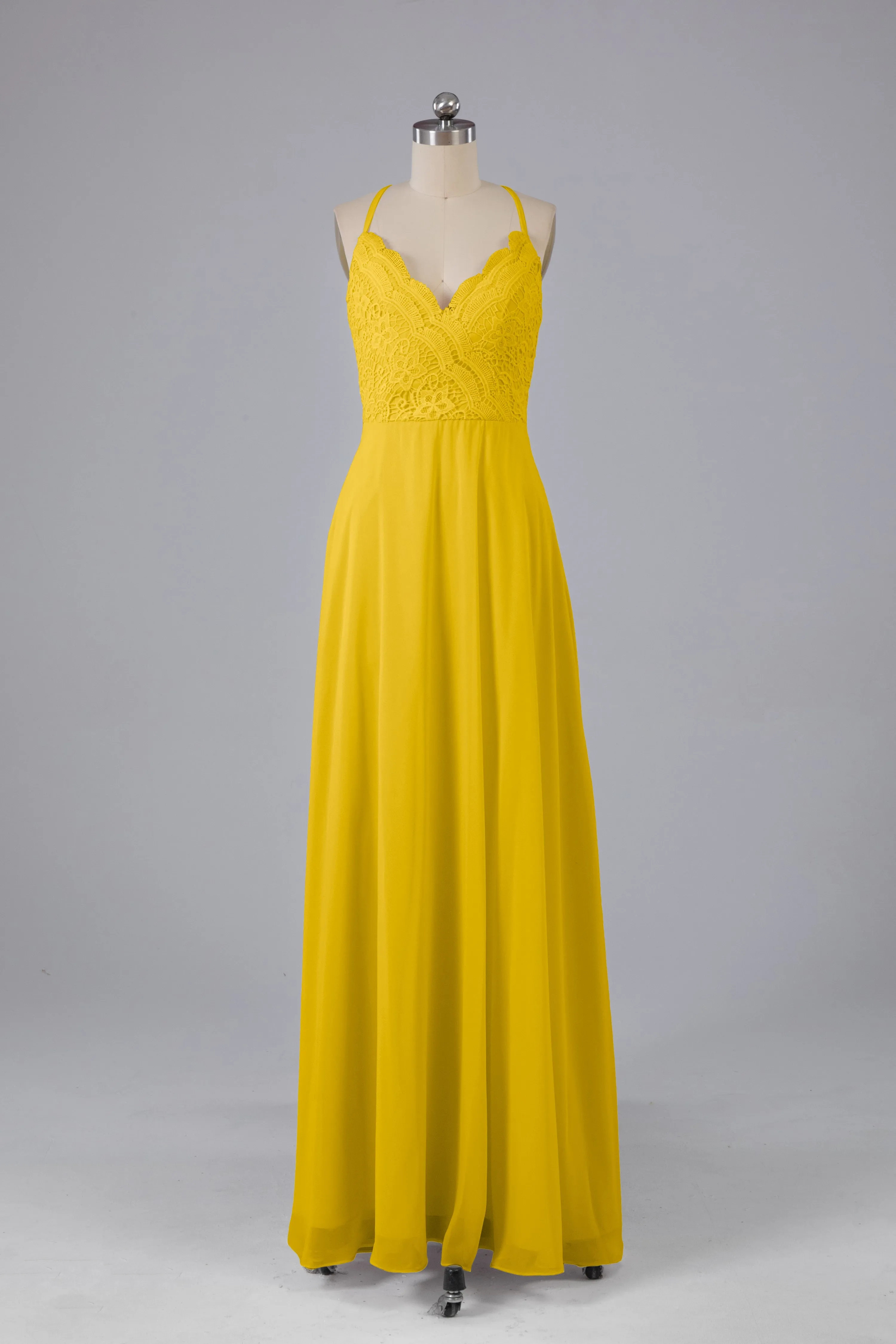 Backless Spaghetti Straps Lace Bridesmaid Dresses