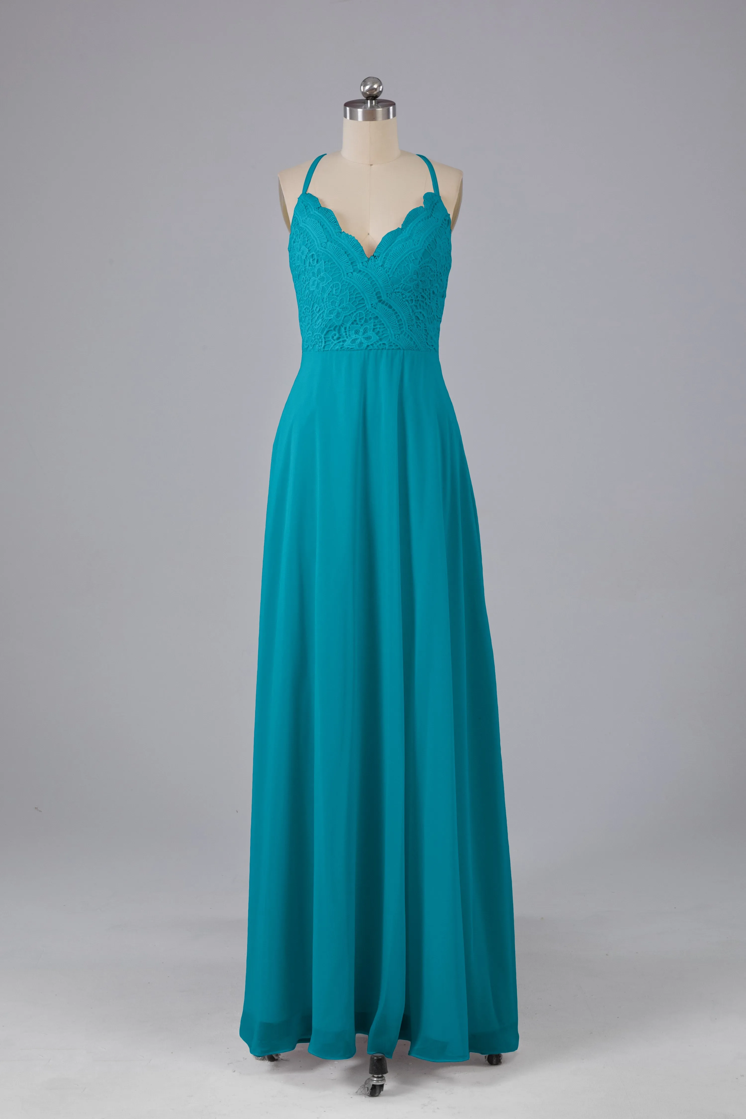 Backless Spaghetti Straps Lace Bridesmaid Dresses