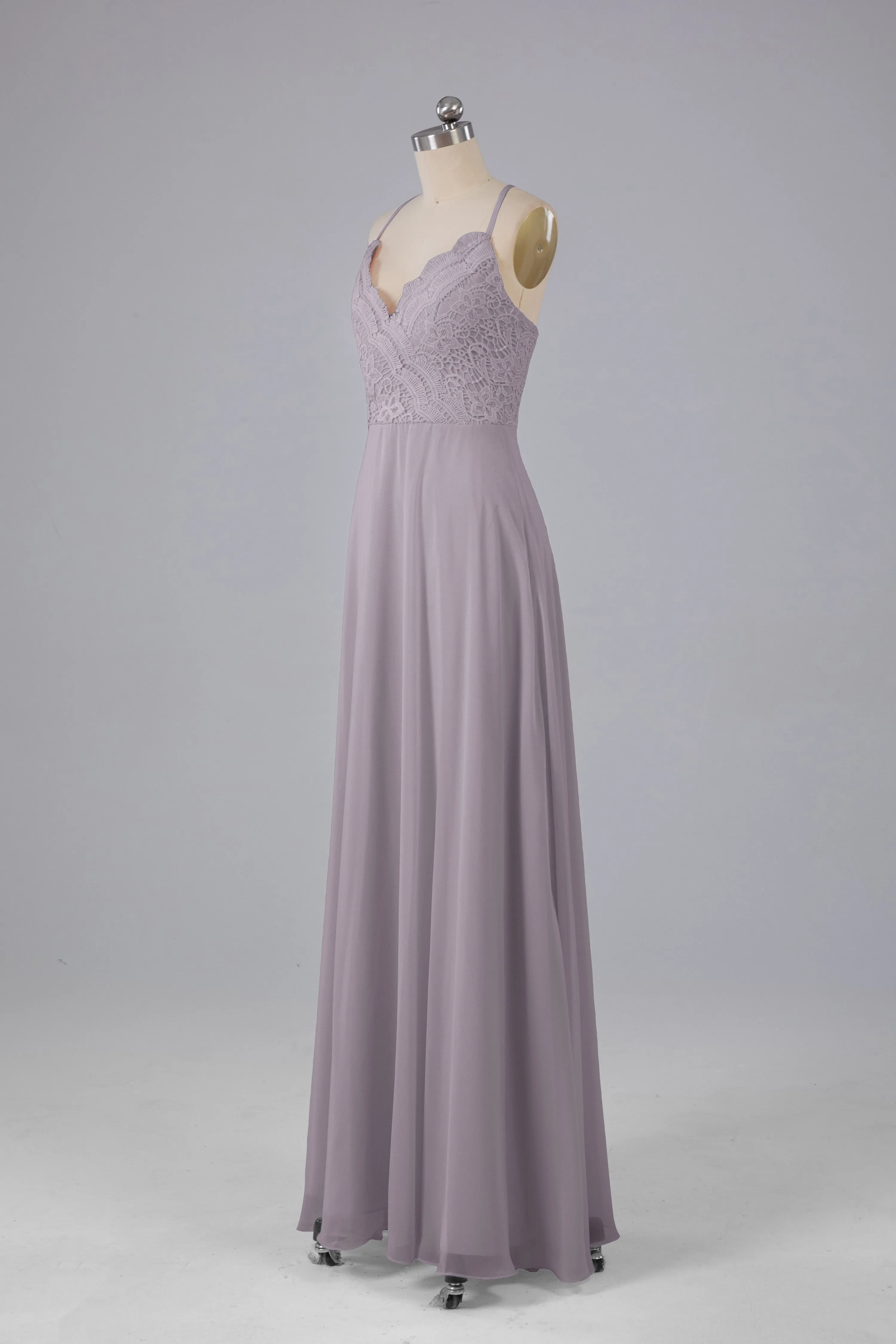 Backless Spaghetti Straps Lace Bridesmaid Dresses