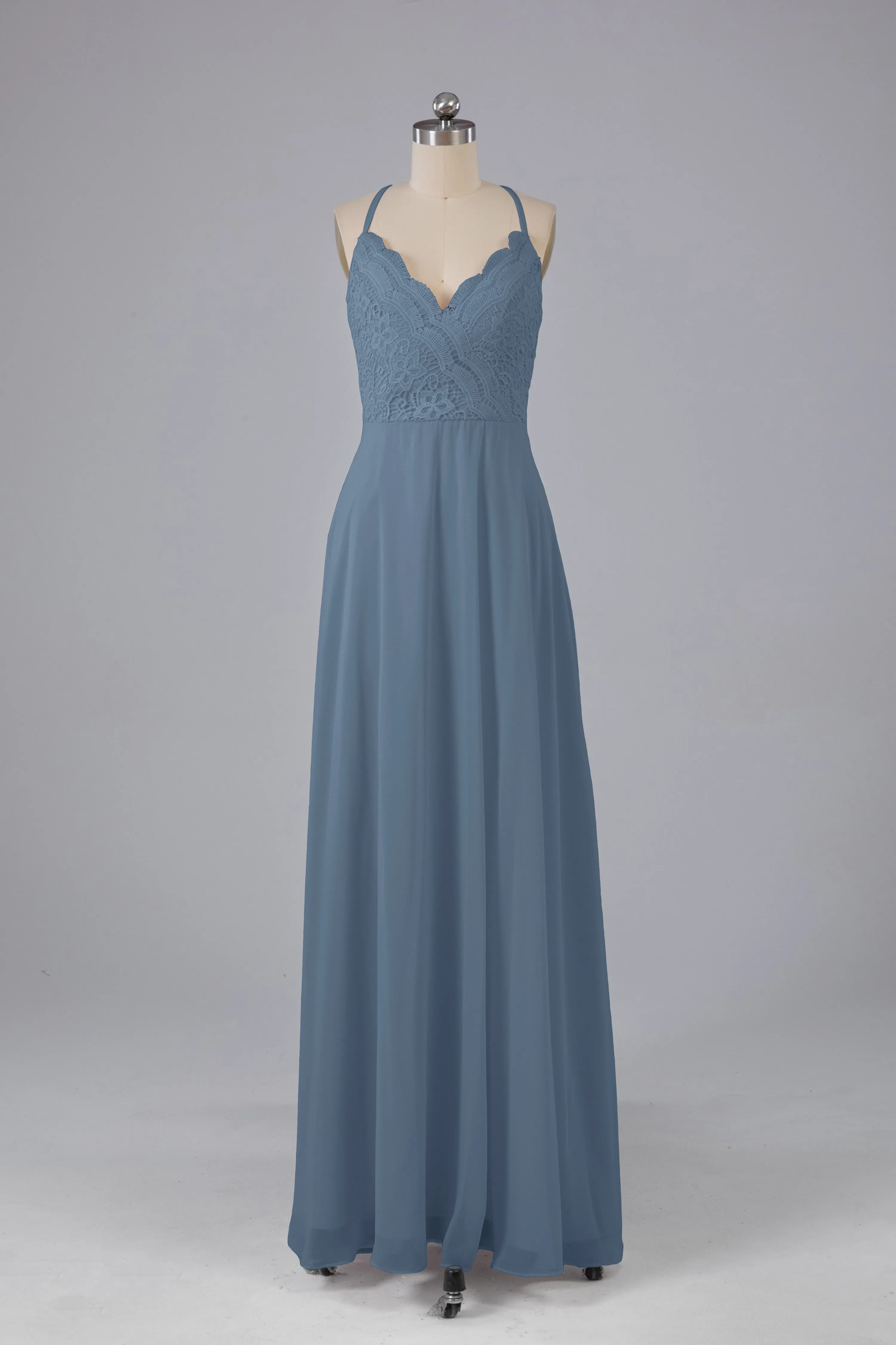 Backless Spaghetti Straps Lace Bridesmaid Dresses