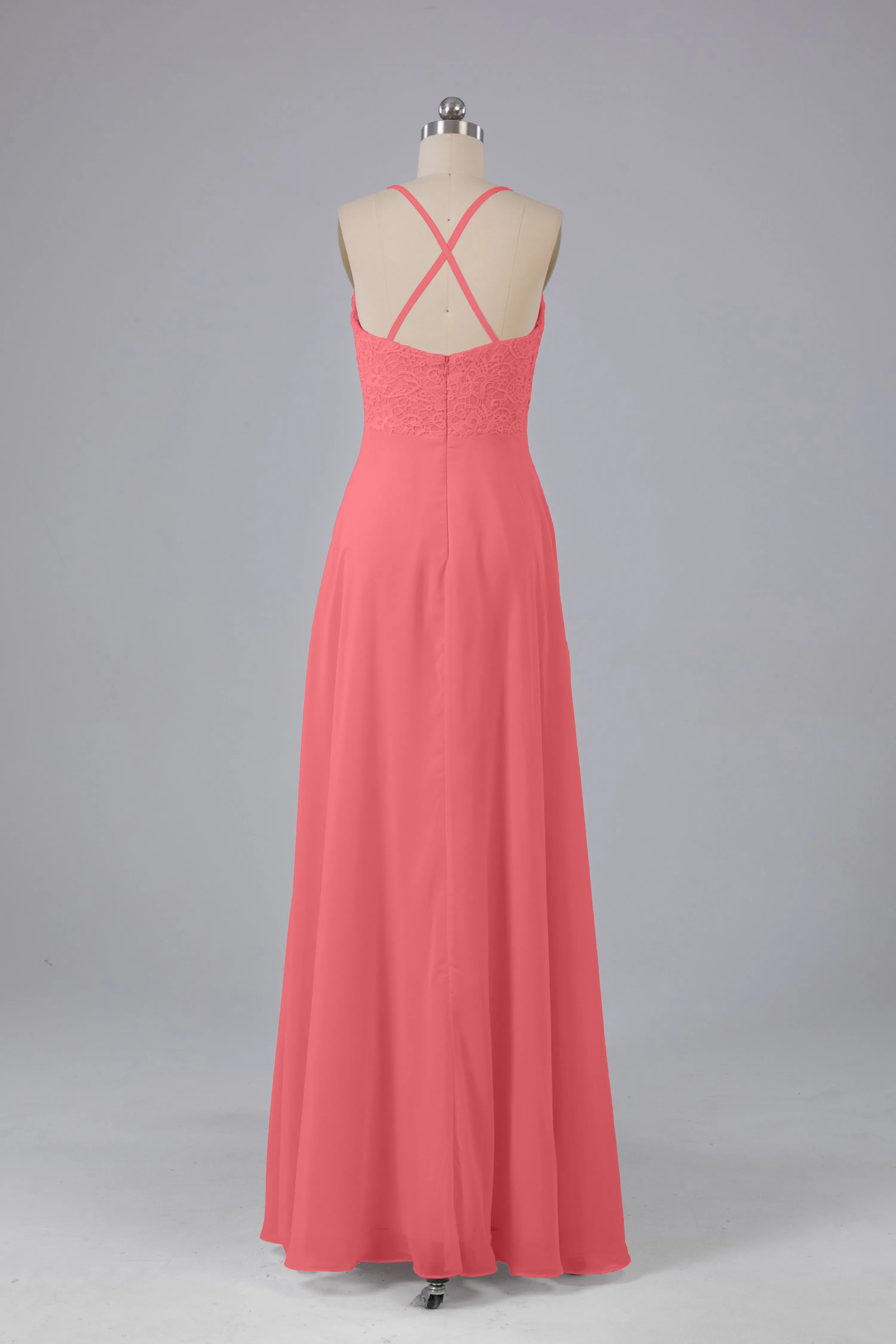 Backless Spaghetti Straps Lace Bridesmaid Dresses