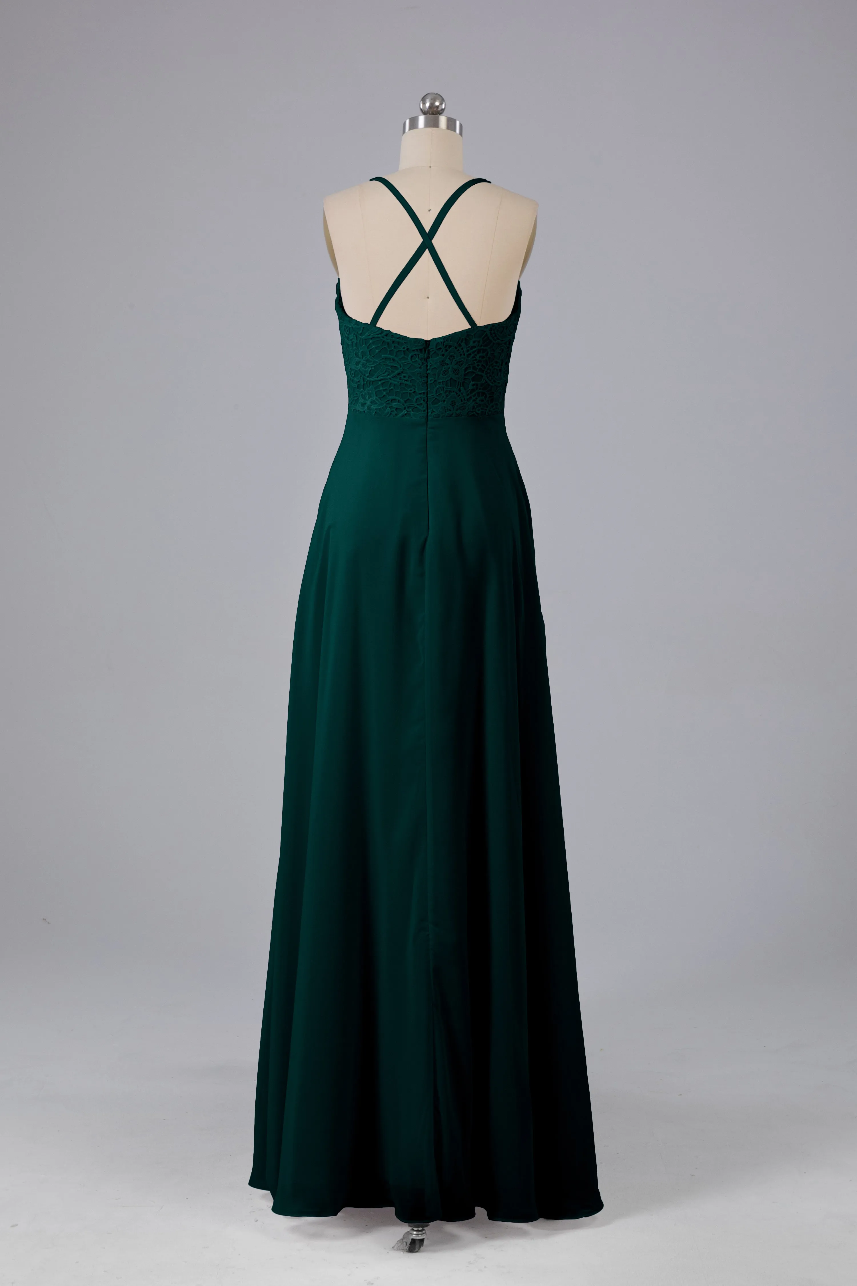 Backless Spaghetti Straps Lace Bridesmaid Dresses