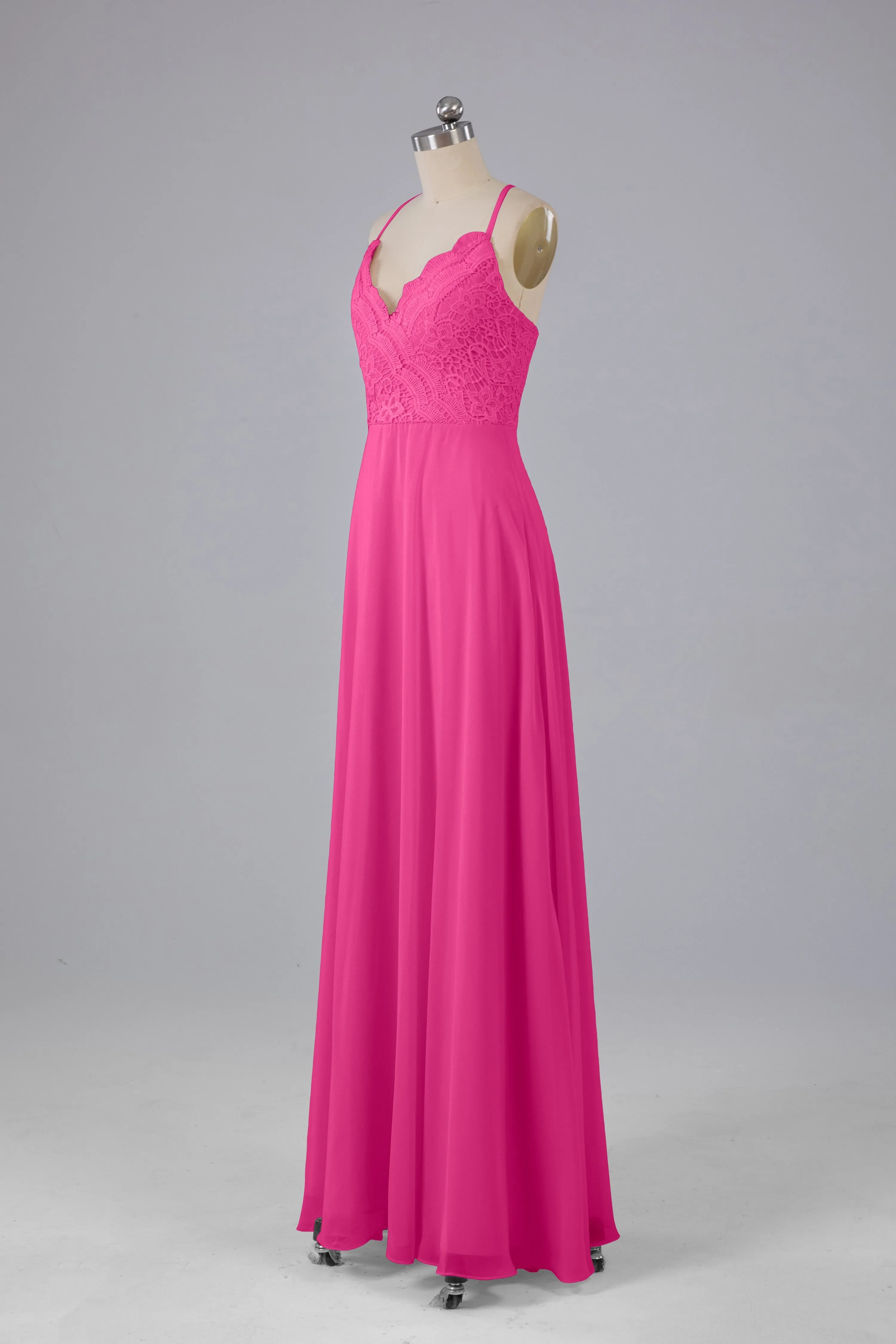 Backless Spaghetti Straps Lace Bridesmaid Dresses