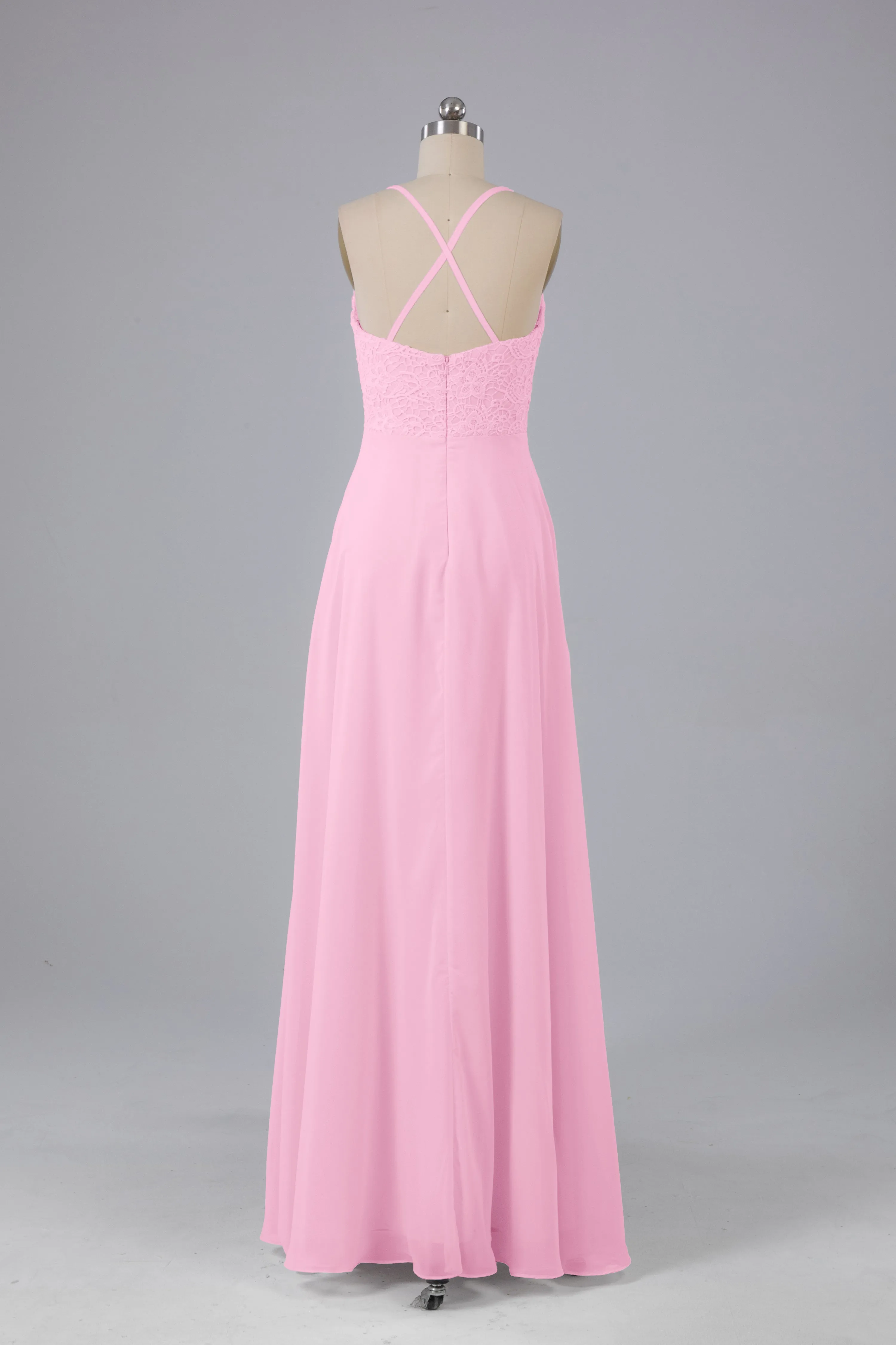 Backless Spaghetti Straps Lace Bridesmaid Dresses