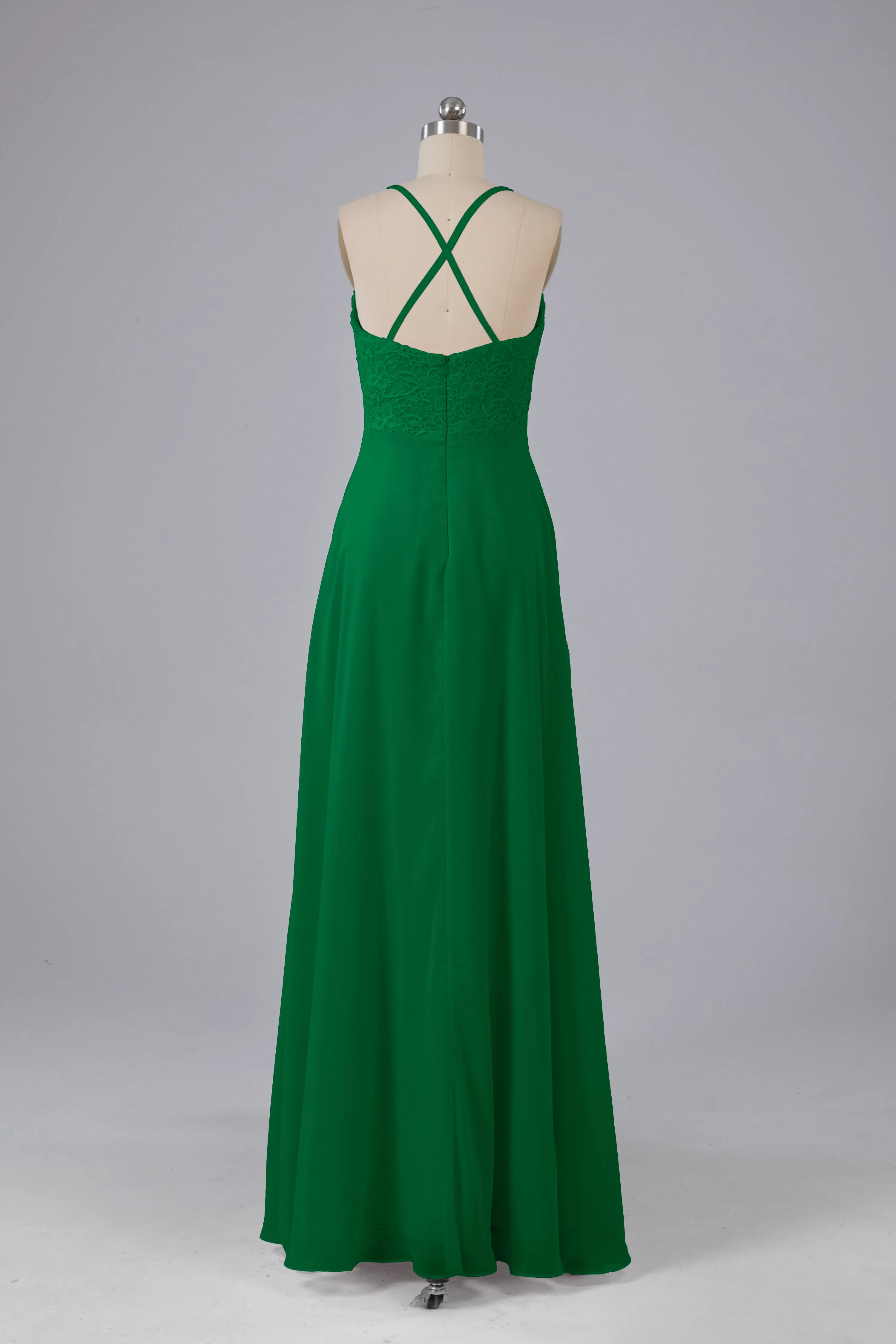 Backless Spaghetti Straps Lace Bridesmaid Dresses