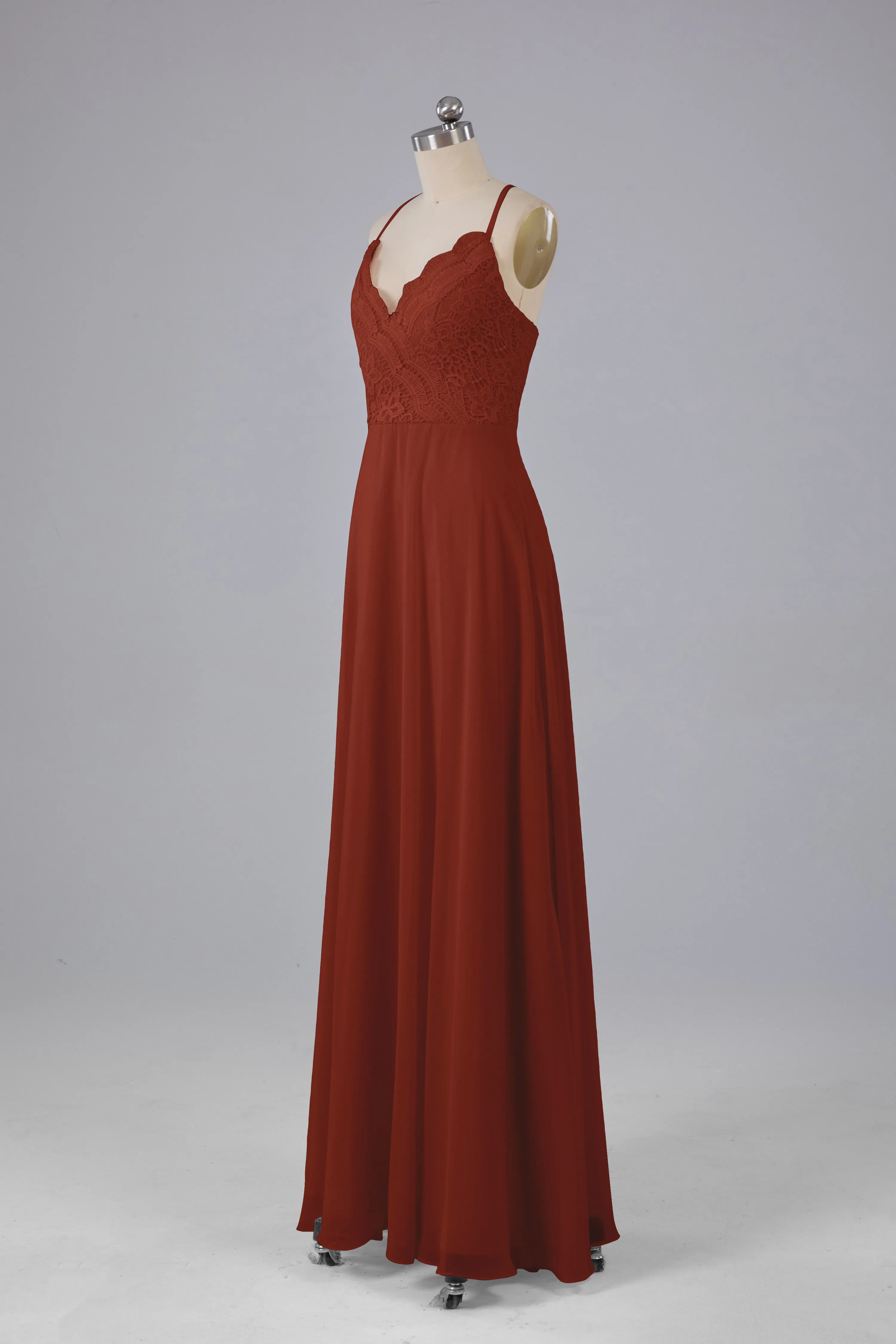 Backless Spaghetti Straps Lace Bridesmaid Dresses