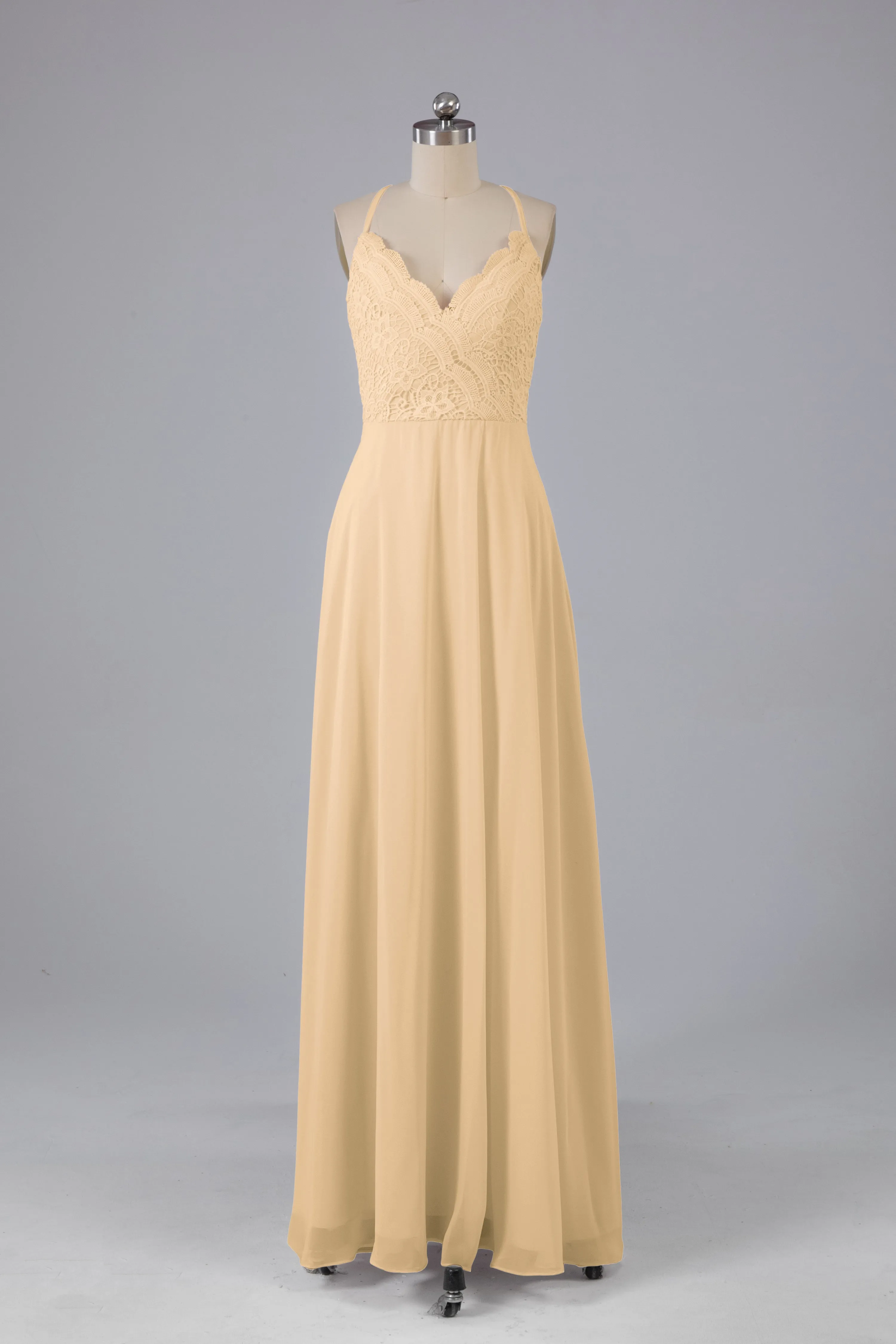 Backless Spaghetti Straps Lace Bridesmaid Dresses