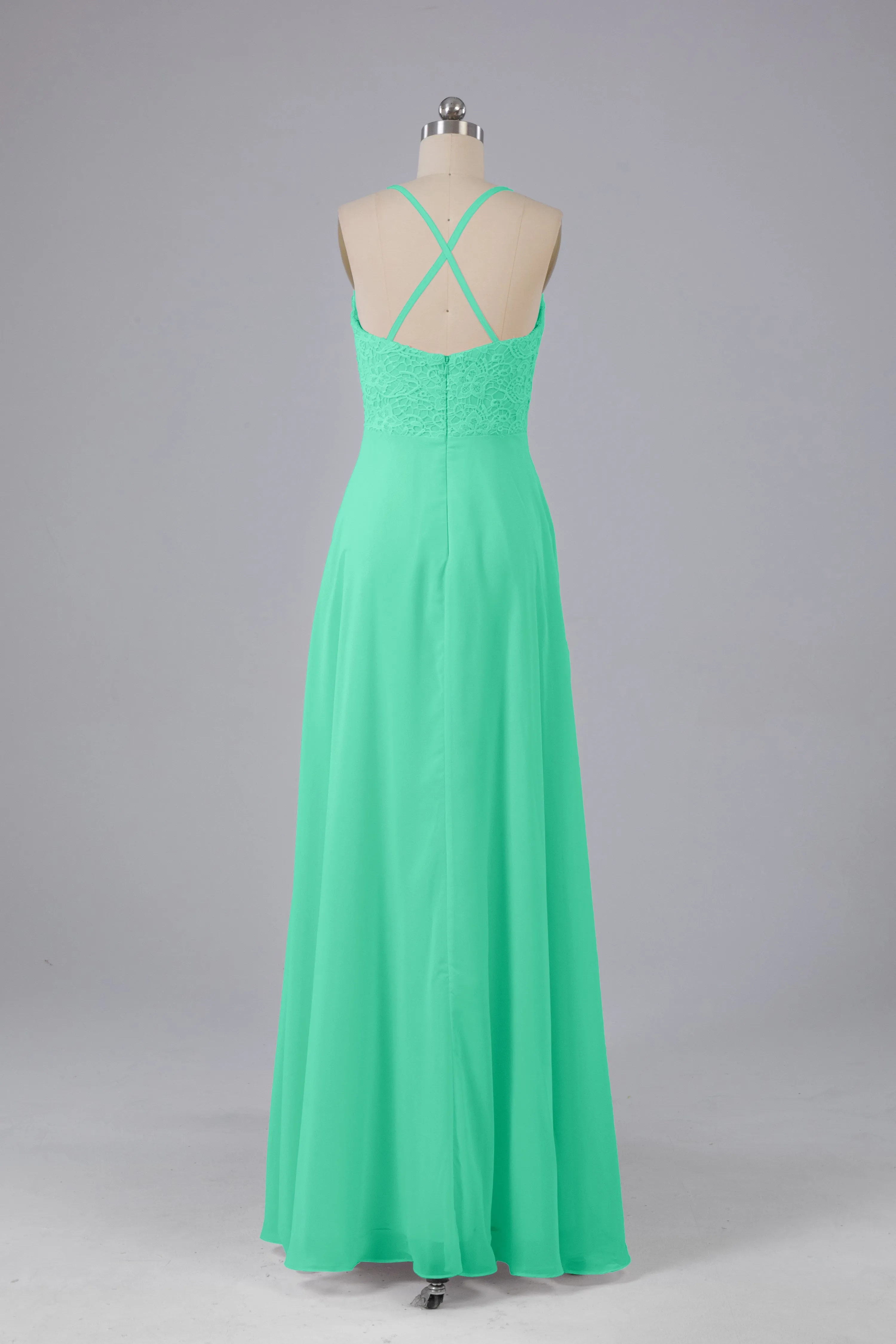 Backless Spaghetti Straps Lace Bridesmaid Dresses