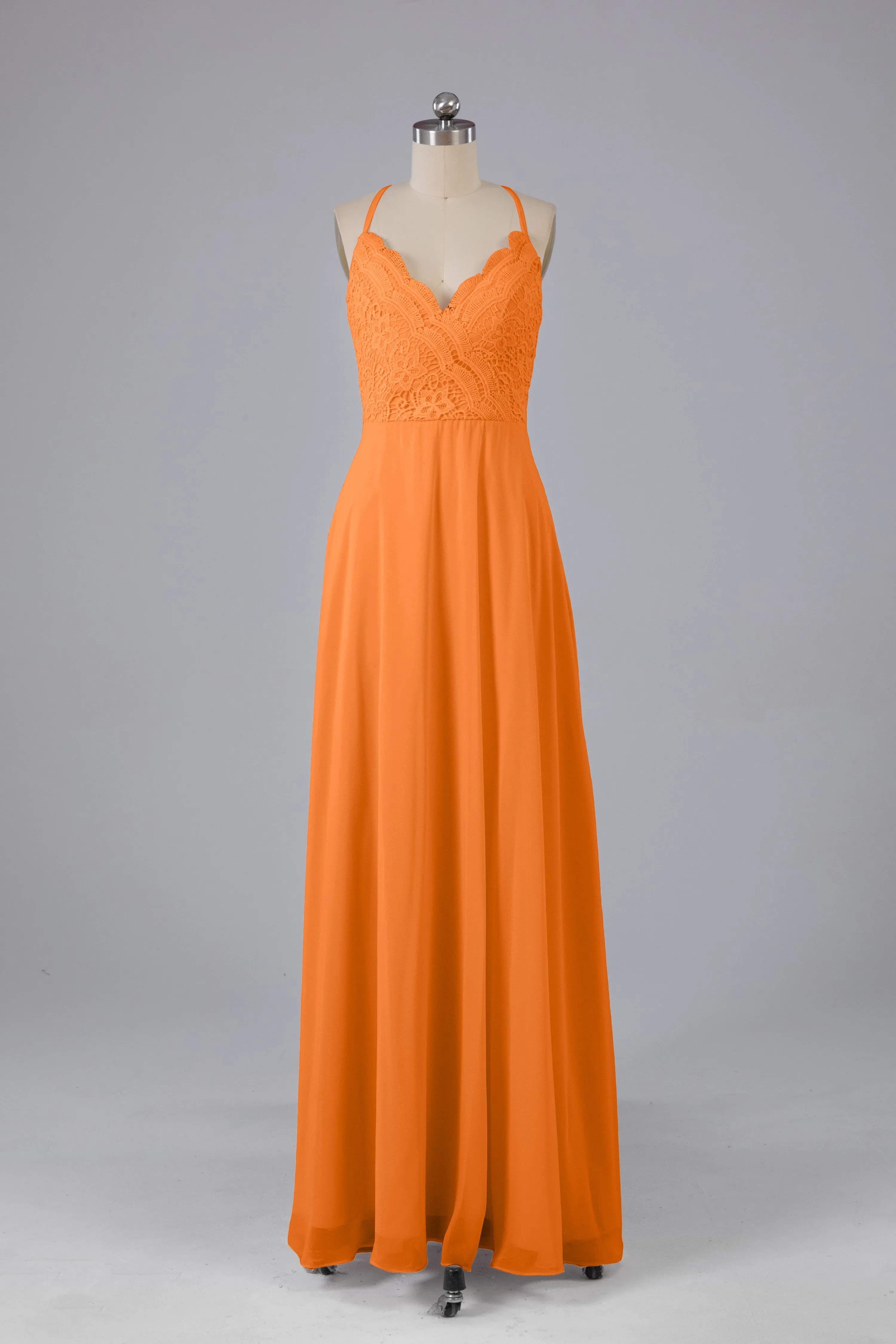 Backless Spaghetti Straps Lace Bridesmaid Dresses