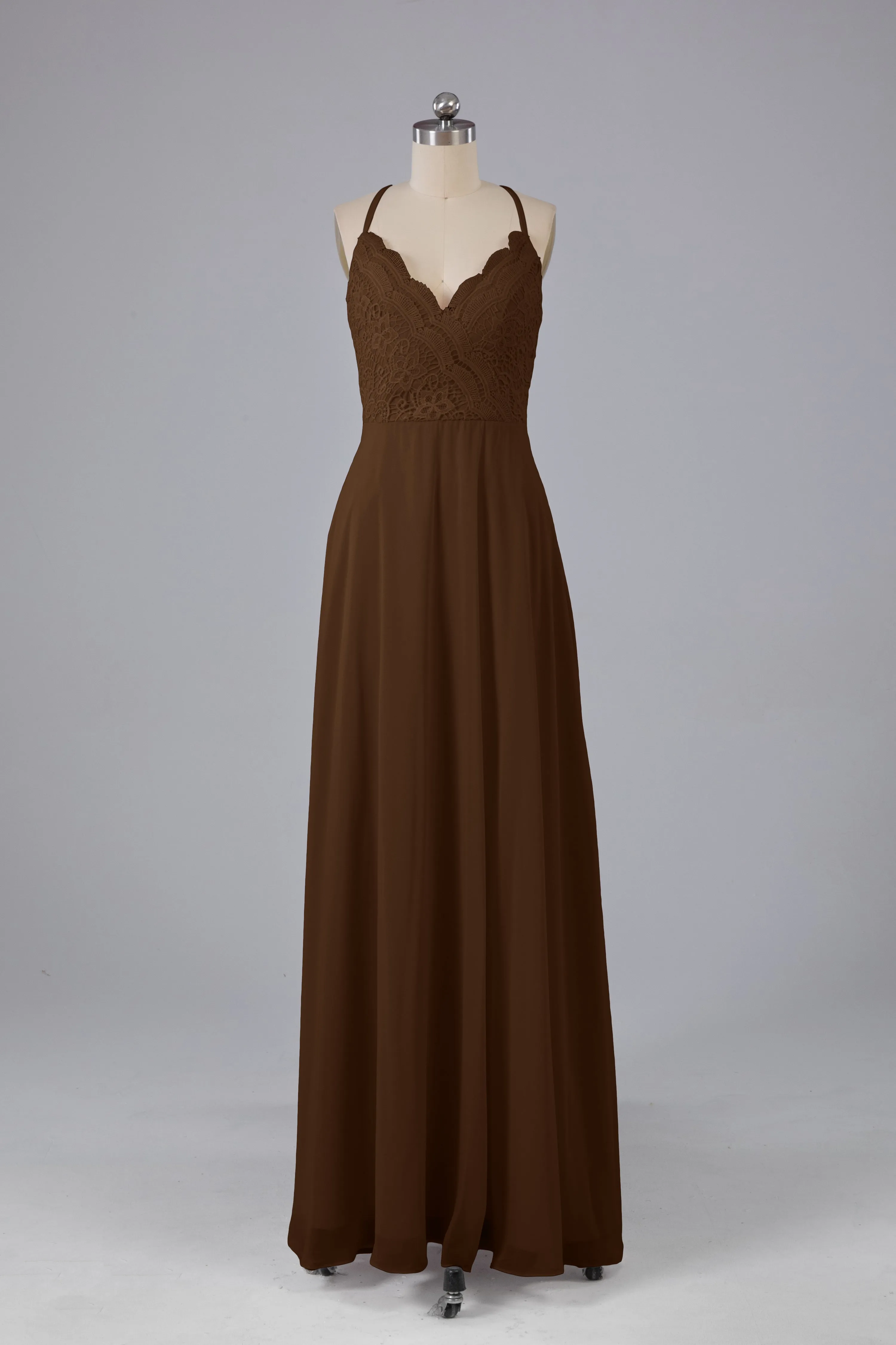 Backless Spaghetti Straps Lace Bridesmaid Dresses