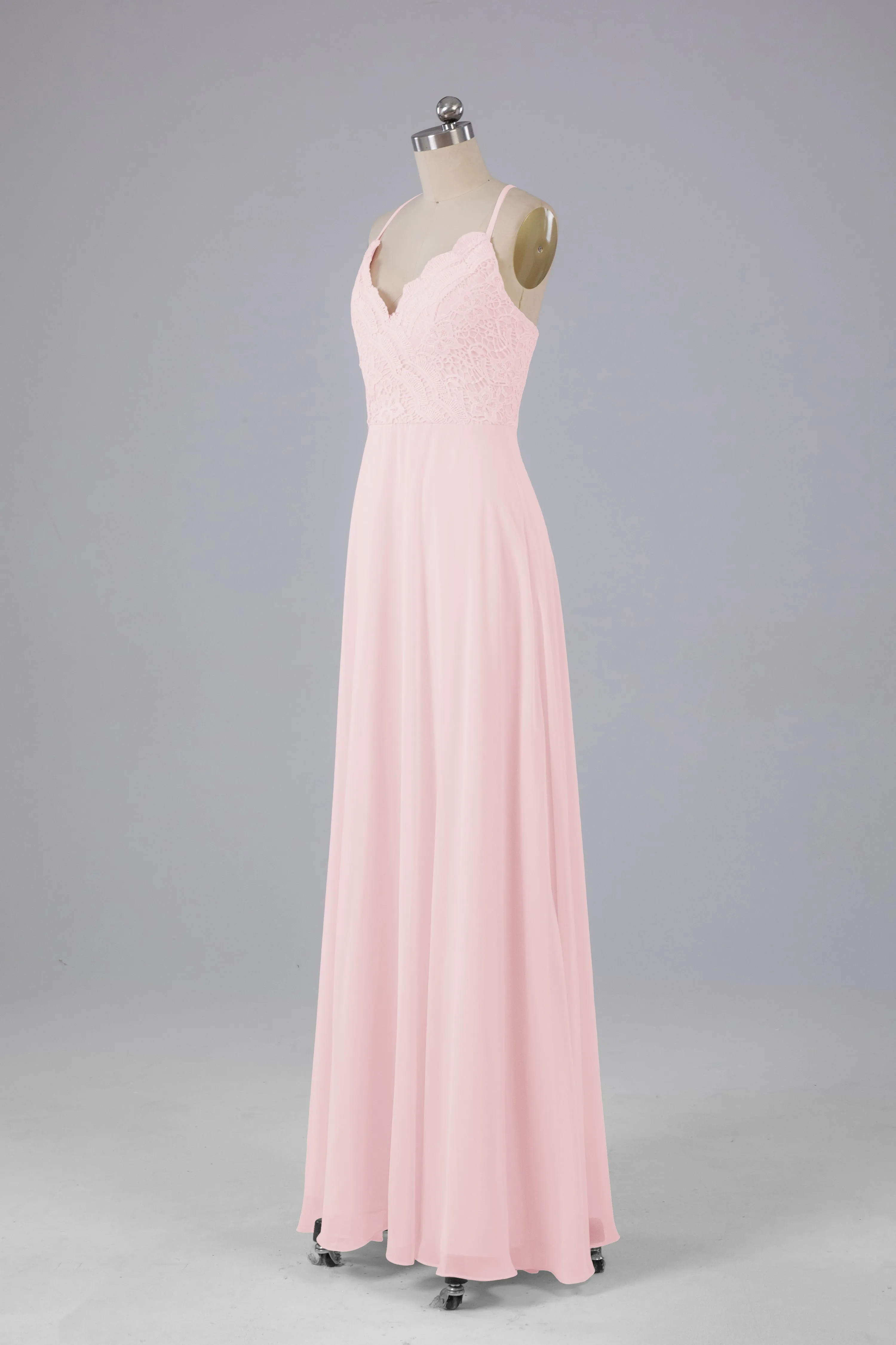 Backless Spaghetti Straps Lace Bridesmaid Dresses