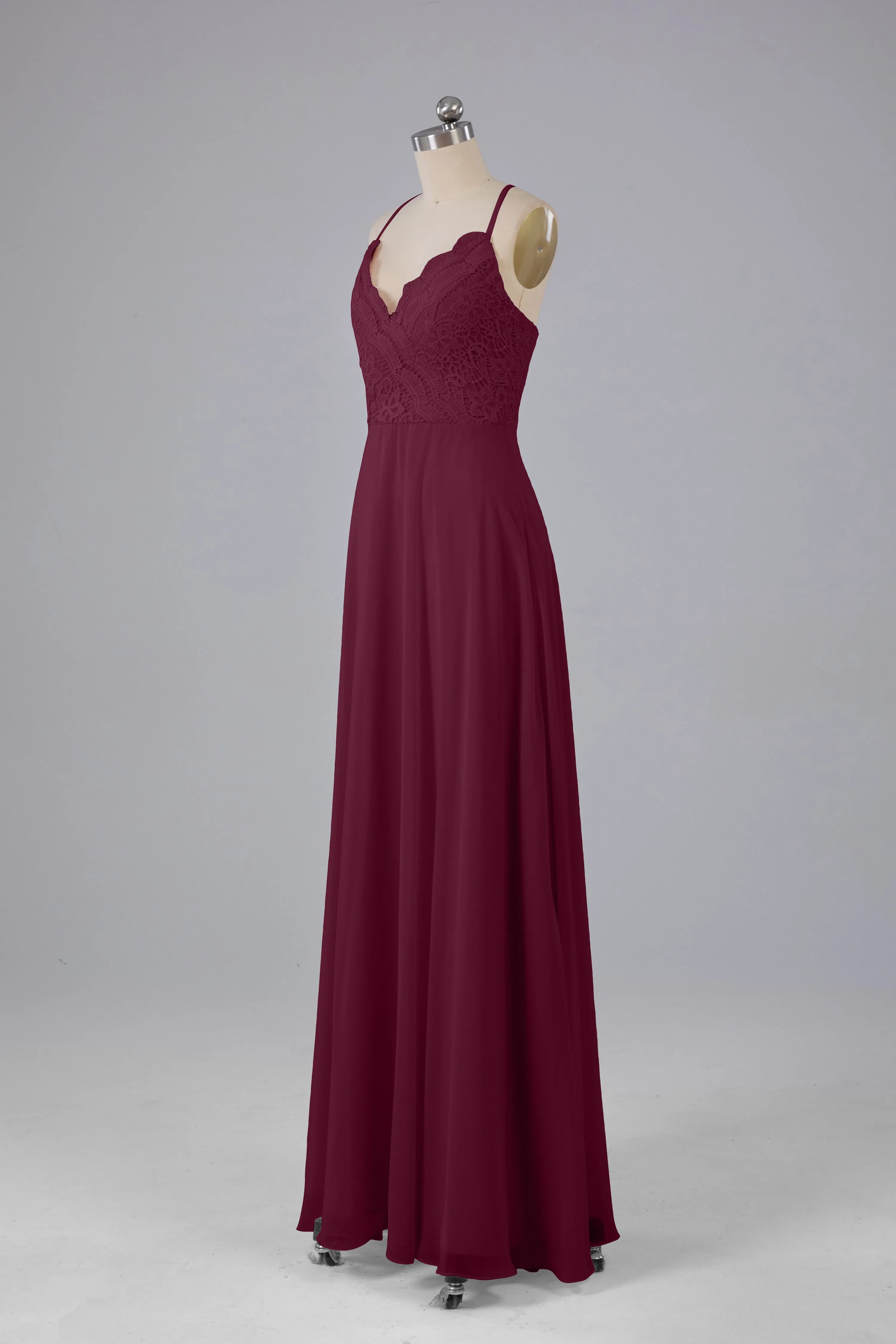 Backless Spaghetti Straps Lace Bridesmaid Dresses