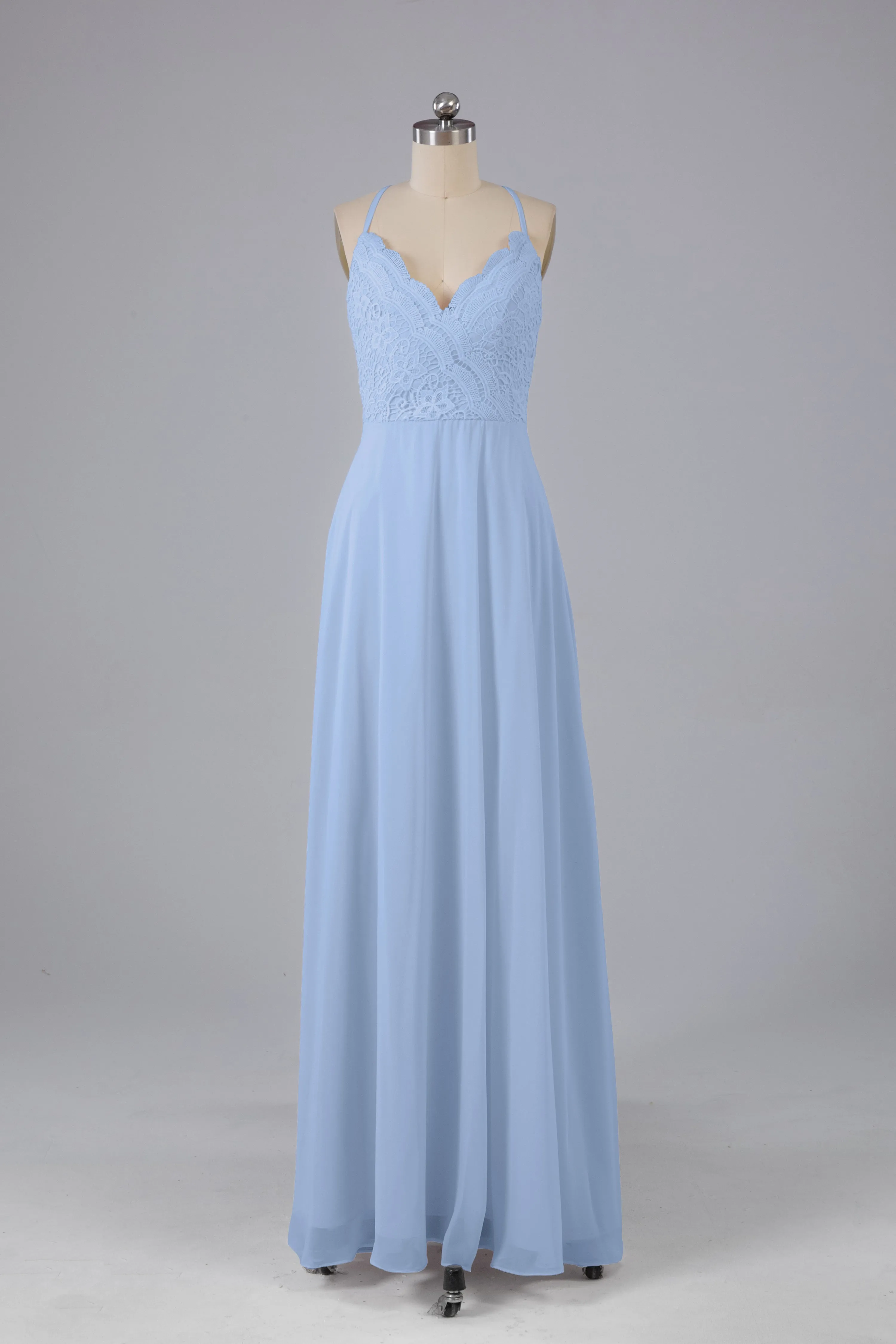 Backless Spaghetti Straps Lace Bridesmaid Dresses