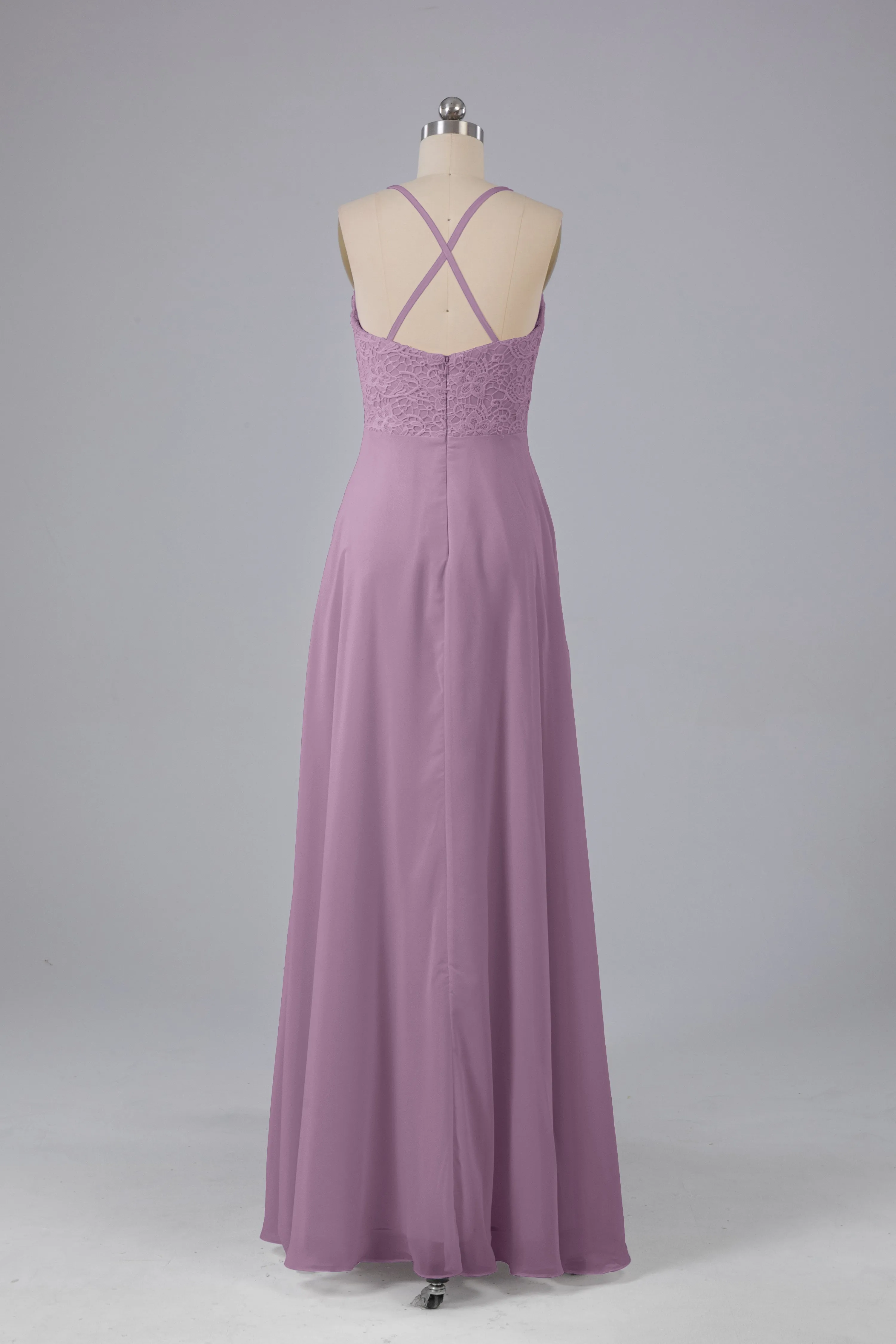 Backless Spaghetti Straps Lace Bridesmaid Dresses